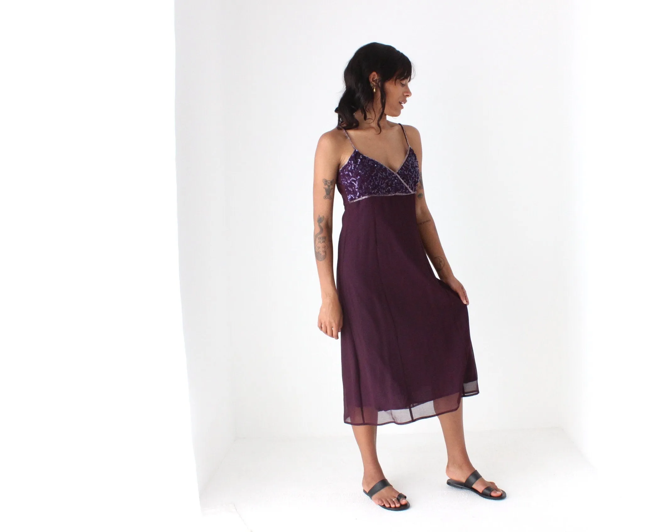 90s Beaded Spaghetti Strap & Gauze Summer Slip