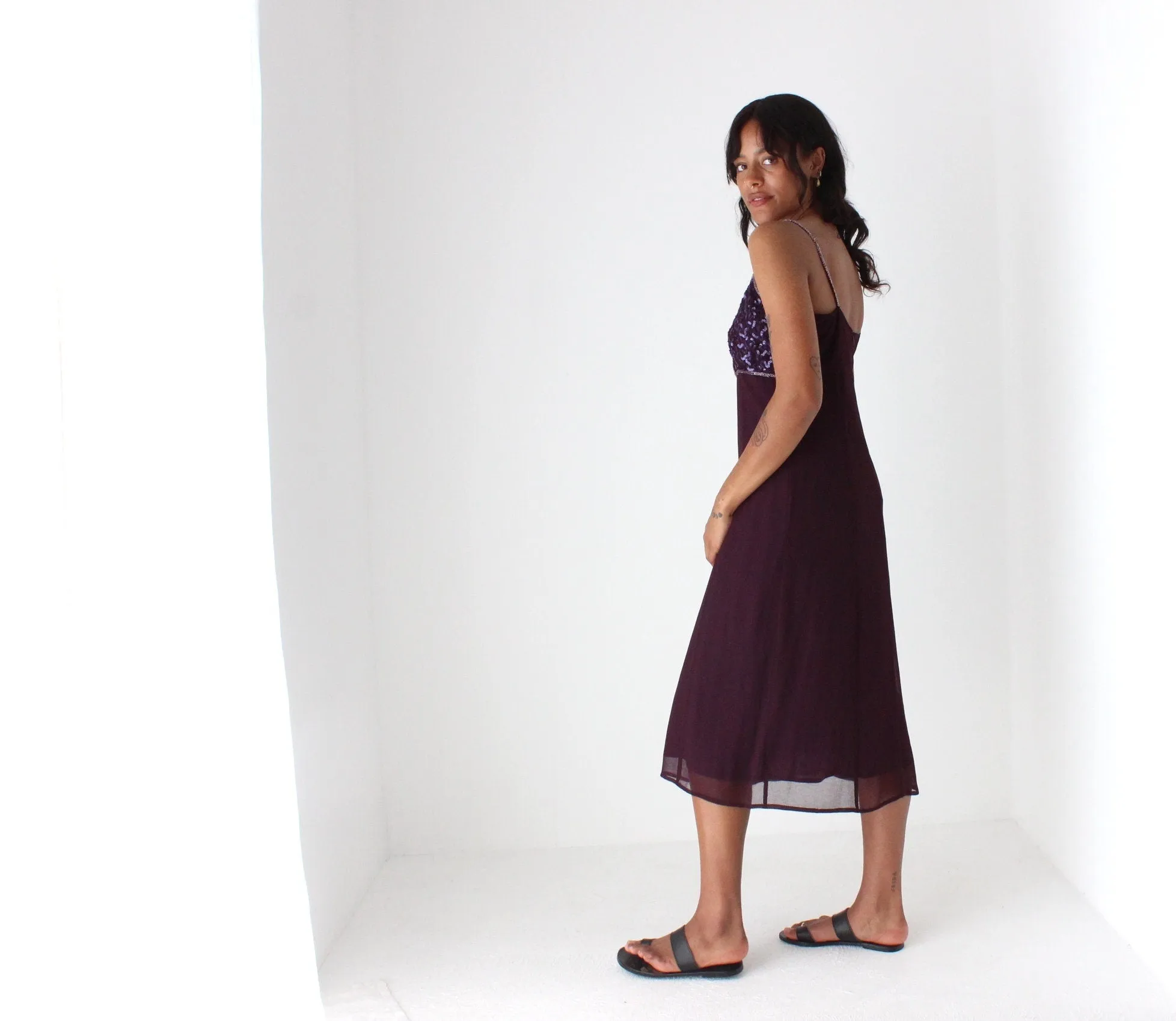 90s Beaded Spaghetti Strap & Gauze Summer Slip