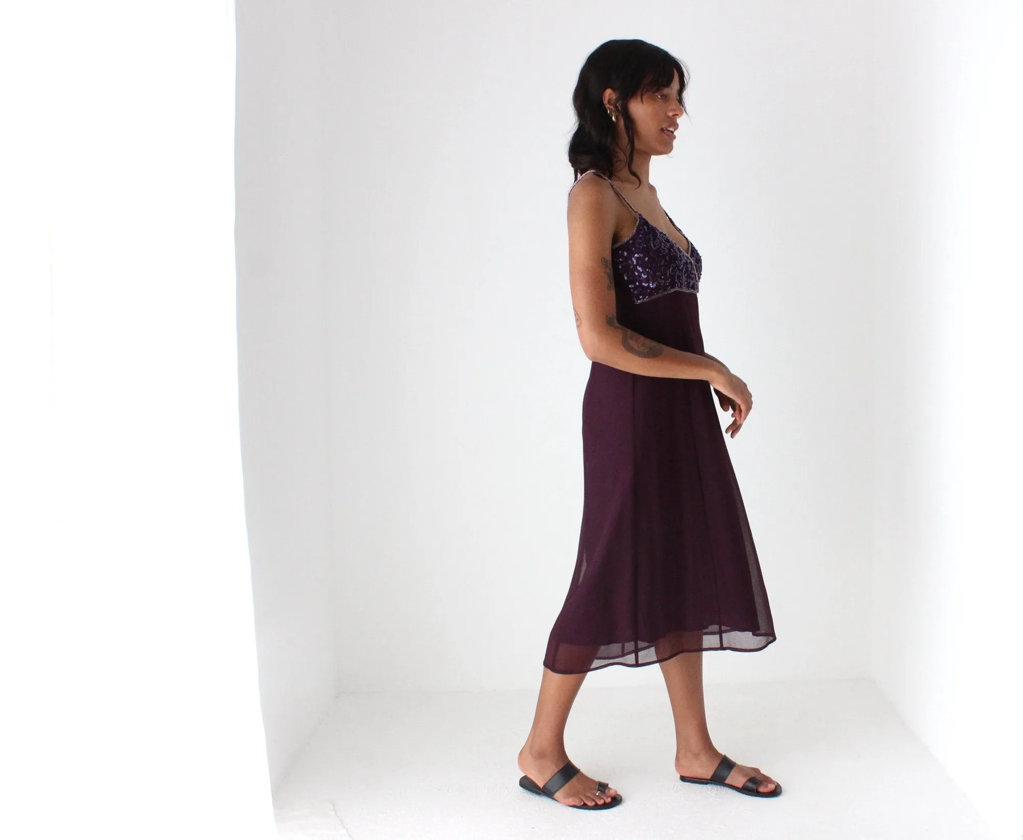 90s Beaded Spaghetti Strap & Gauze Summer Slip