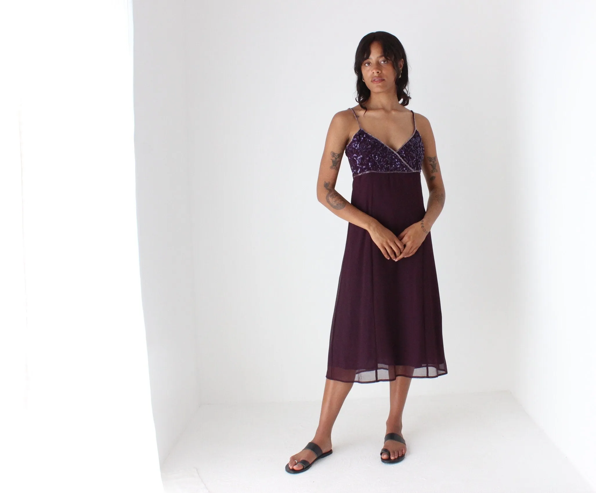 90s Beaded Spaghetti Strap & Gauze Summer Slip