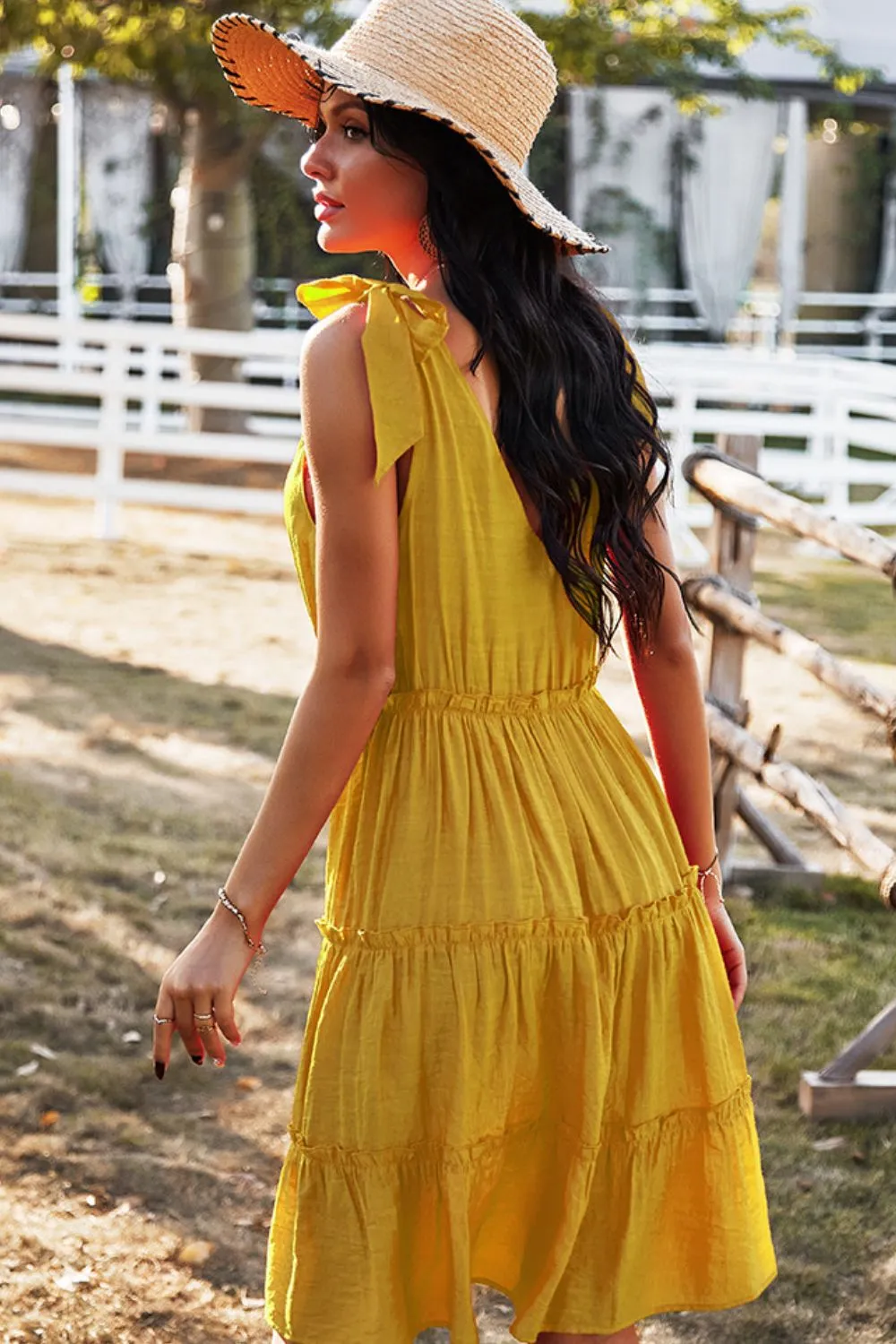 Babydoll Button V-Neck Dress