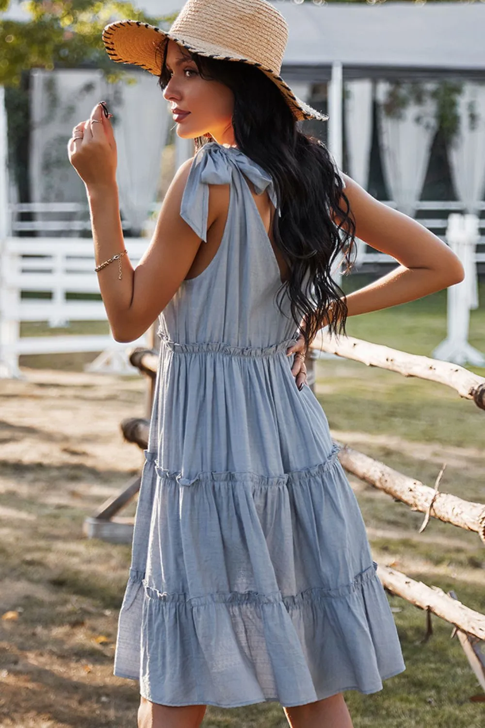 Babydoll Button V-Neck Dress