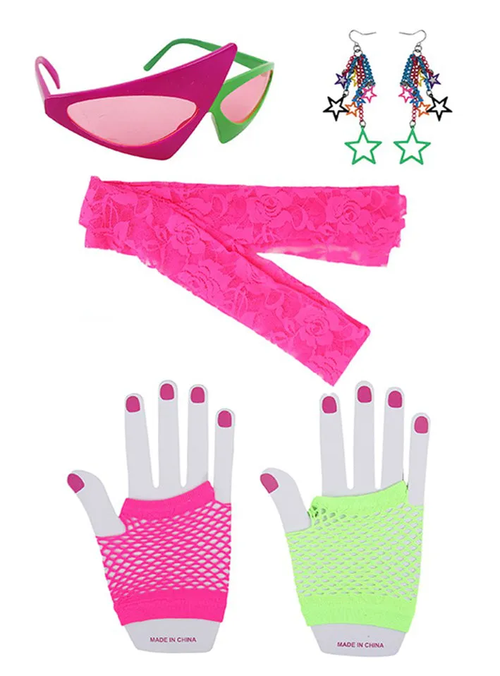 Back To The 80s Pink And Green Costume Accessory Set