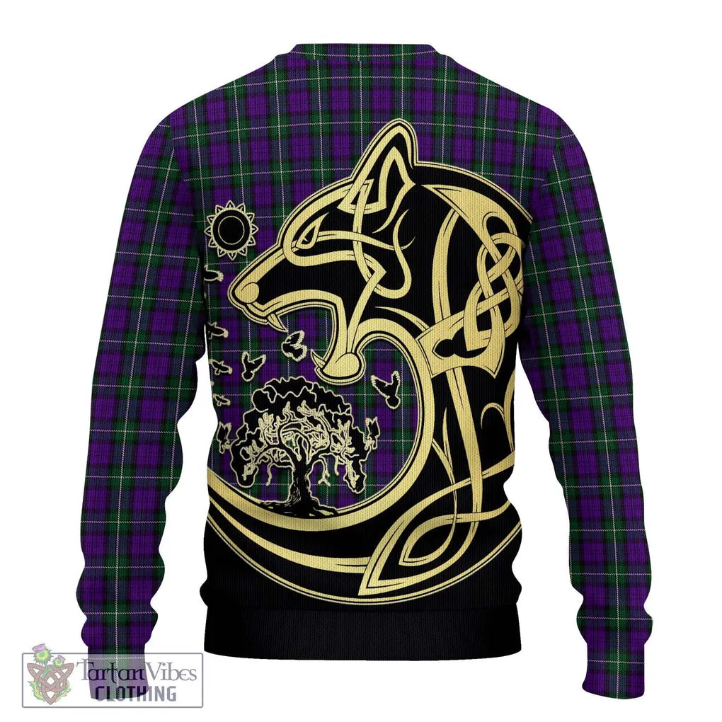 Baillie Highland Society Tartan Ugly Sweater with Family Crest Celtic Wolf Style