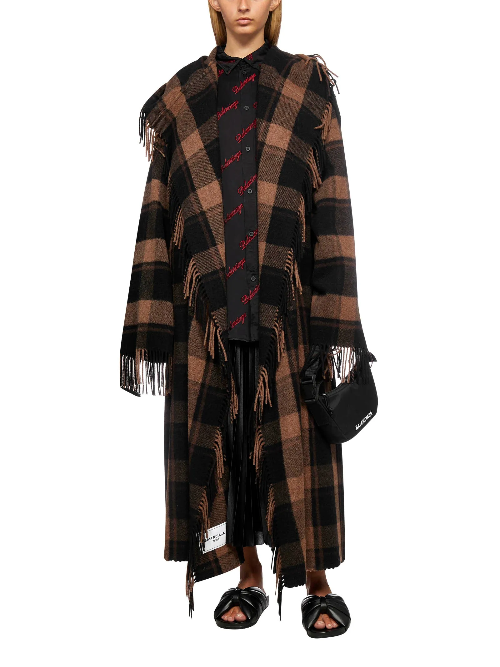 Balenciaga Fringed Blanket Coat