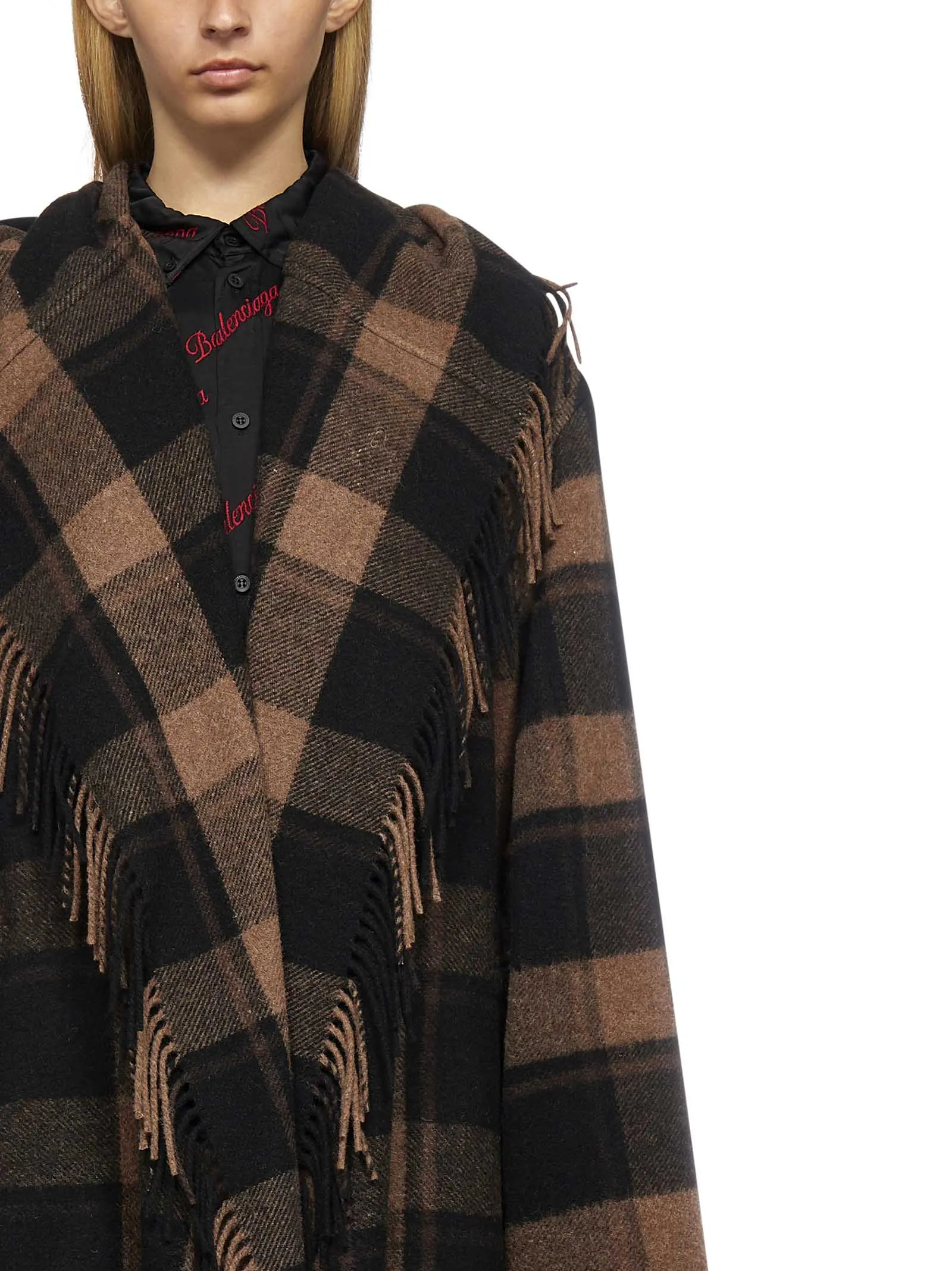 Balenciaga Fringed Blanket Coat