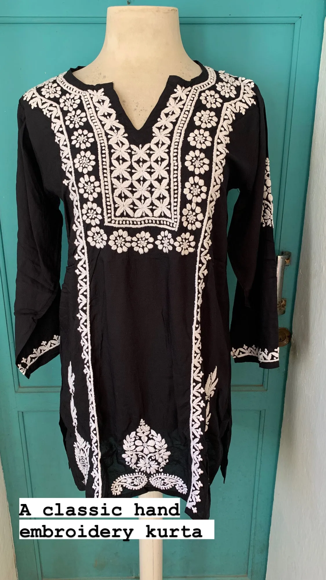 Black & white  ibiza  classic  bohemian tunica with hand embroidery