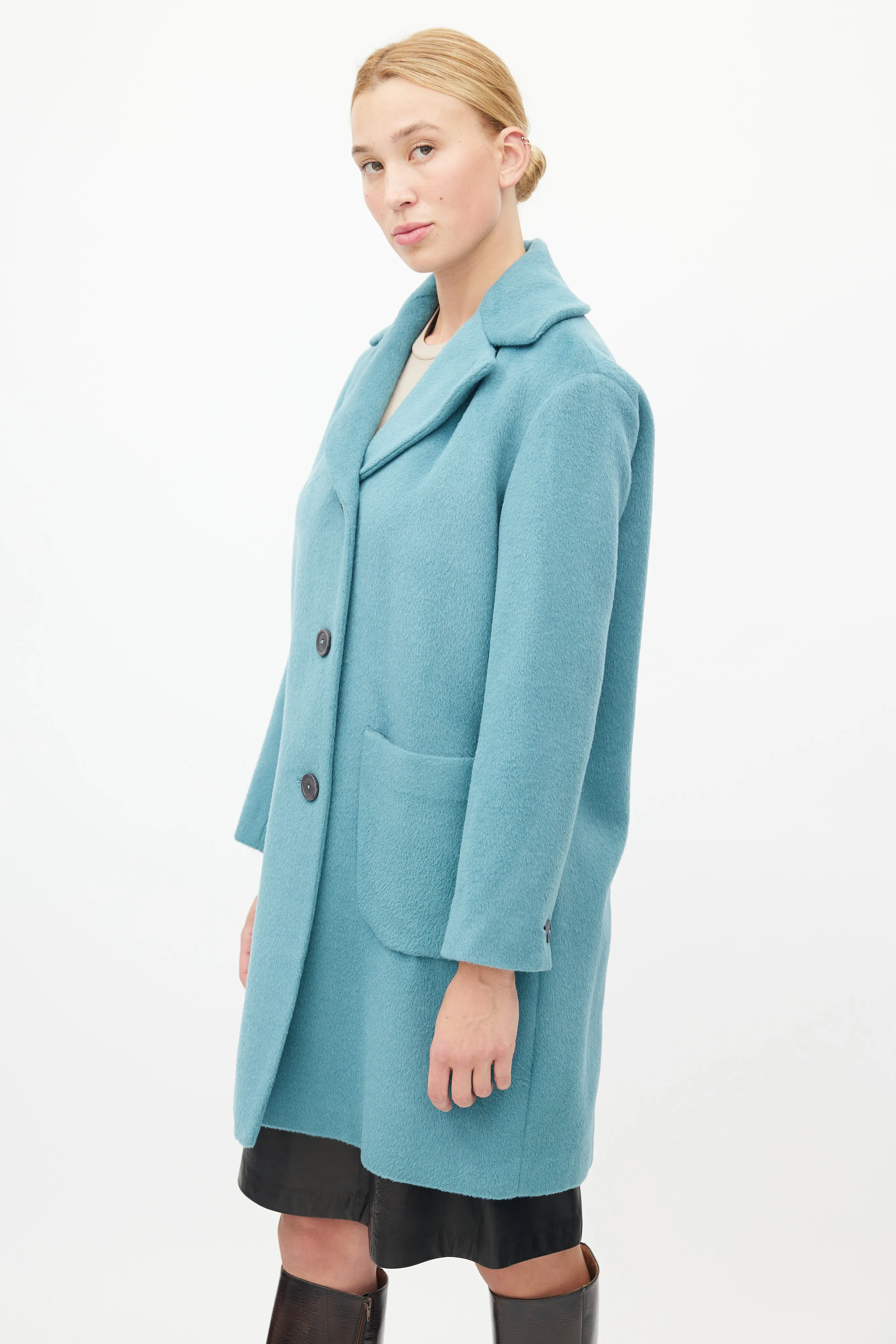 Blue Textured Wool Coat