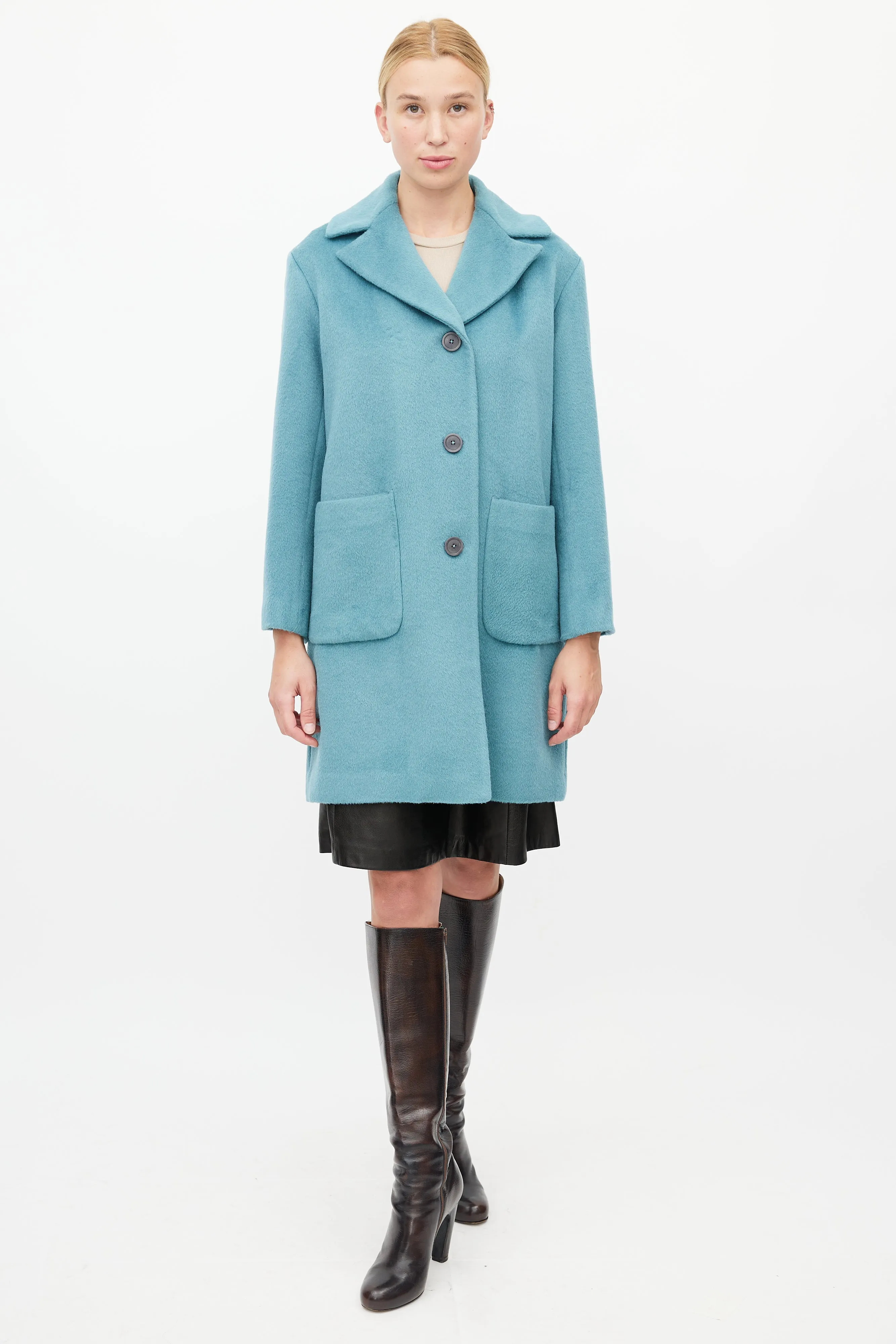 Blue Textured Wool Coat