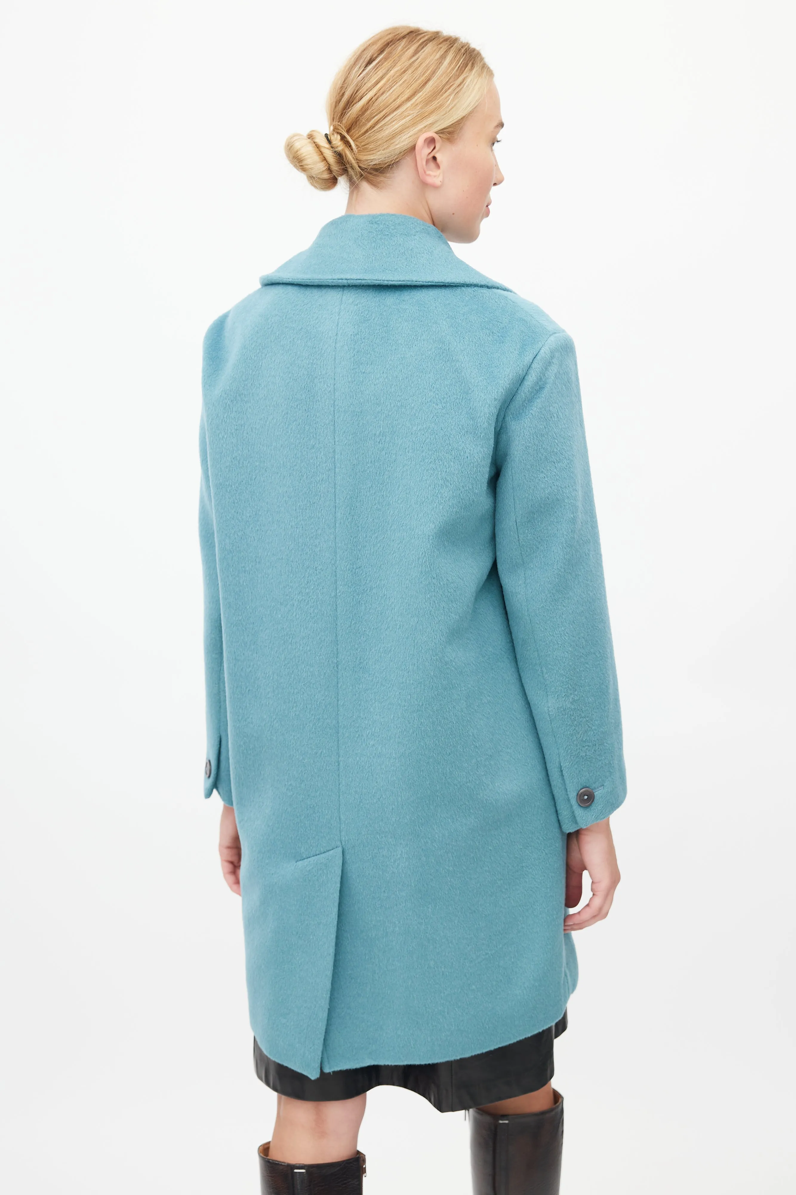 Blue Textured Wool Coat