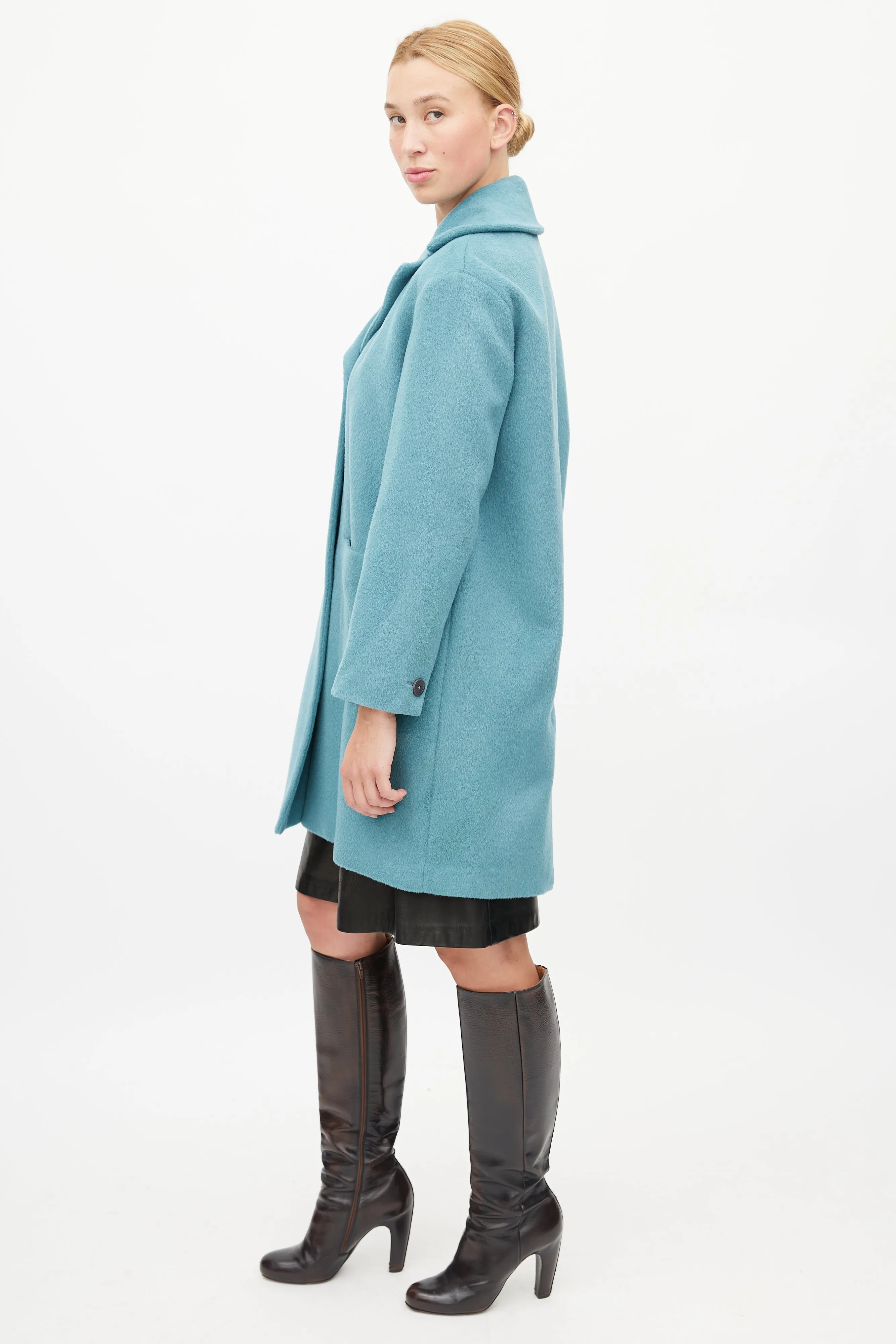 Blue Textured Wool Coat