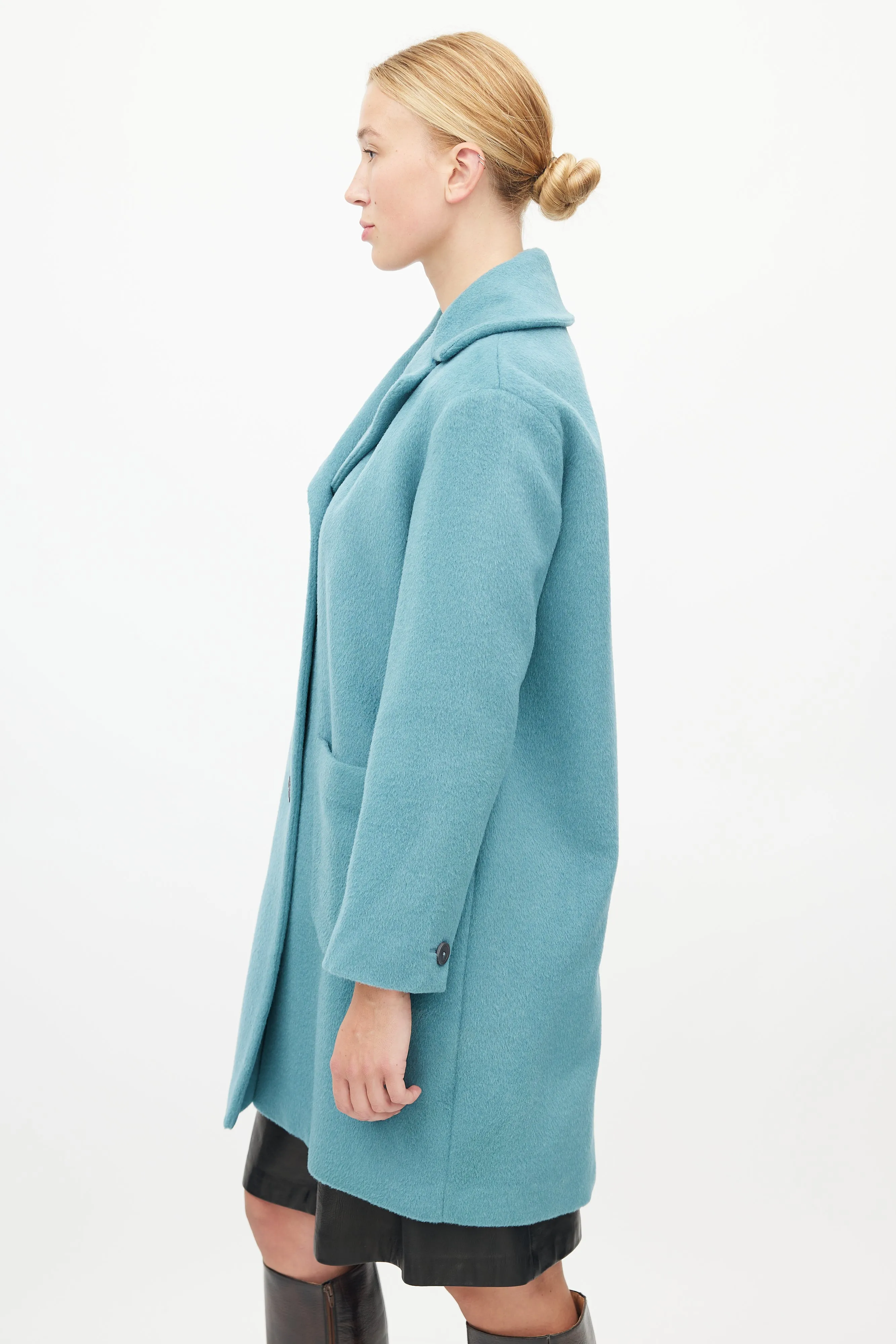 Blue Textured Wool Coat