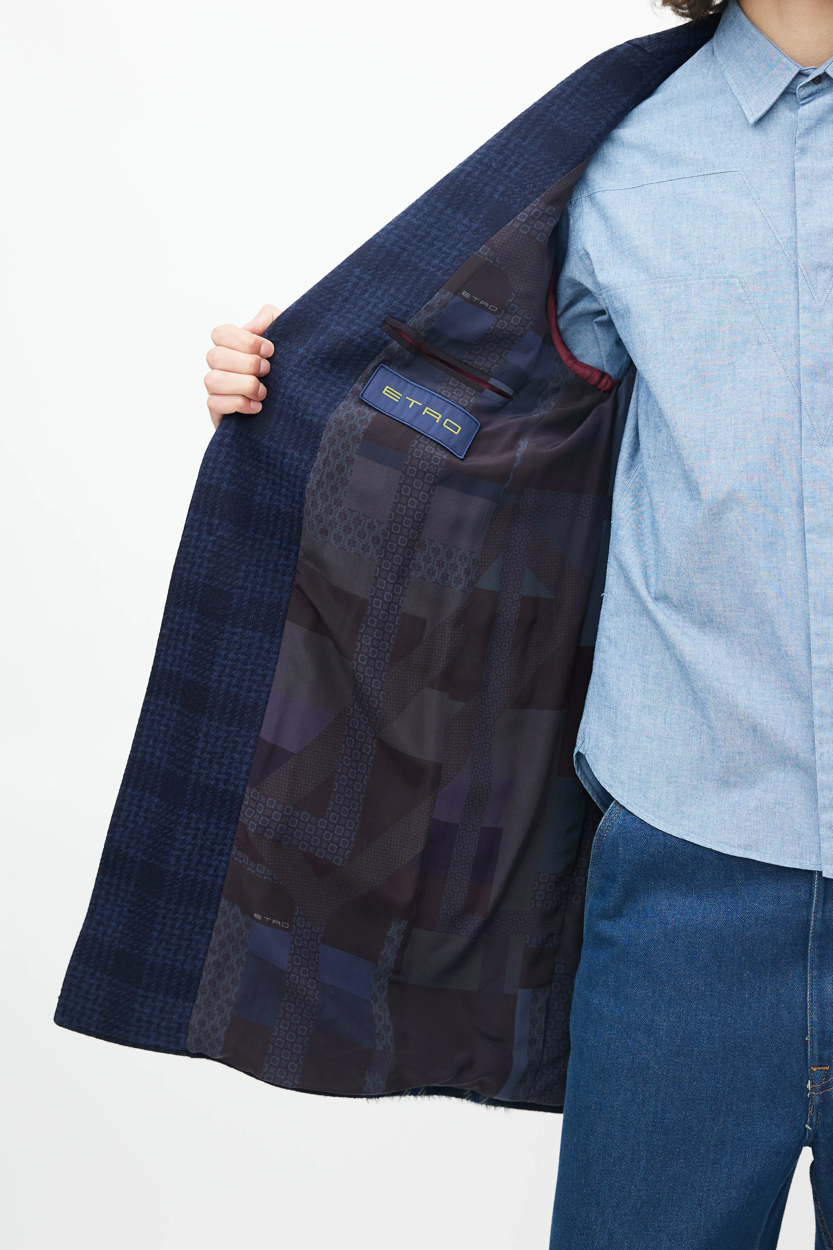 Blue Wool Plaid Coat
