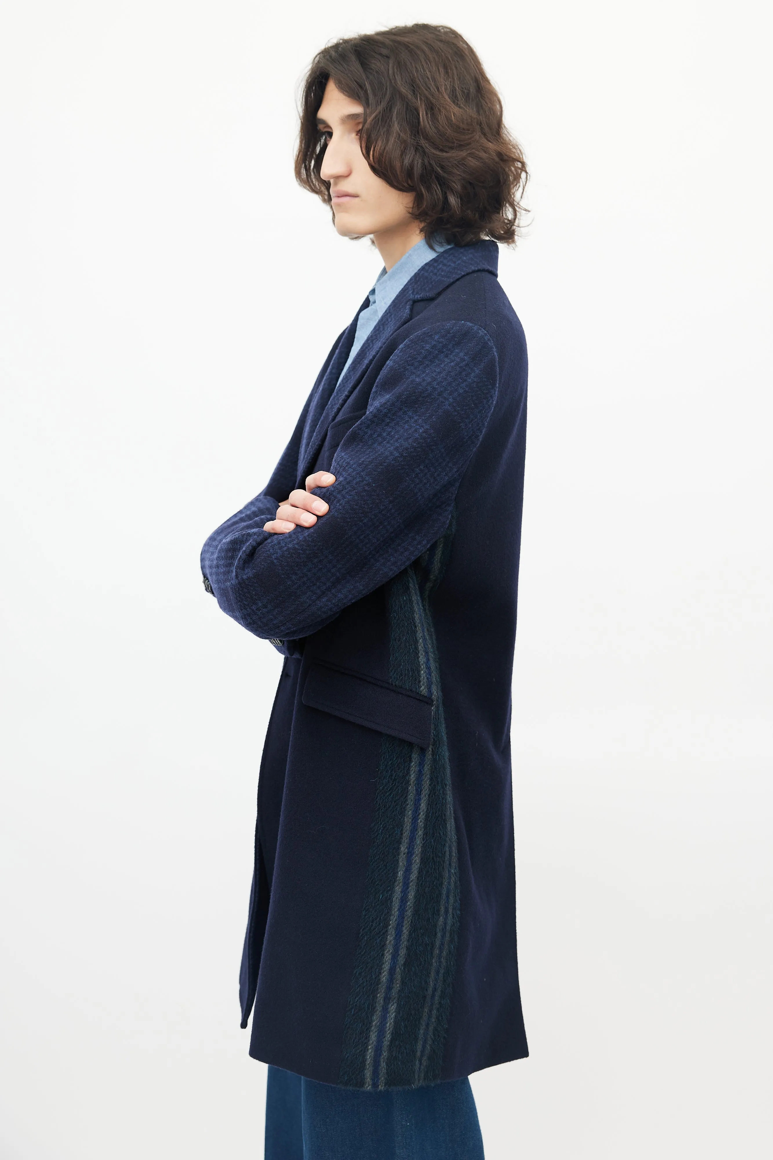 Blue Wool Plaid Coat