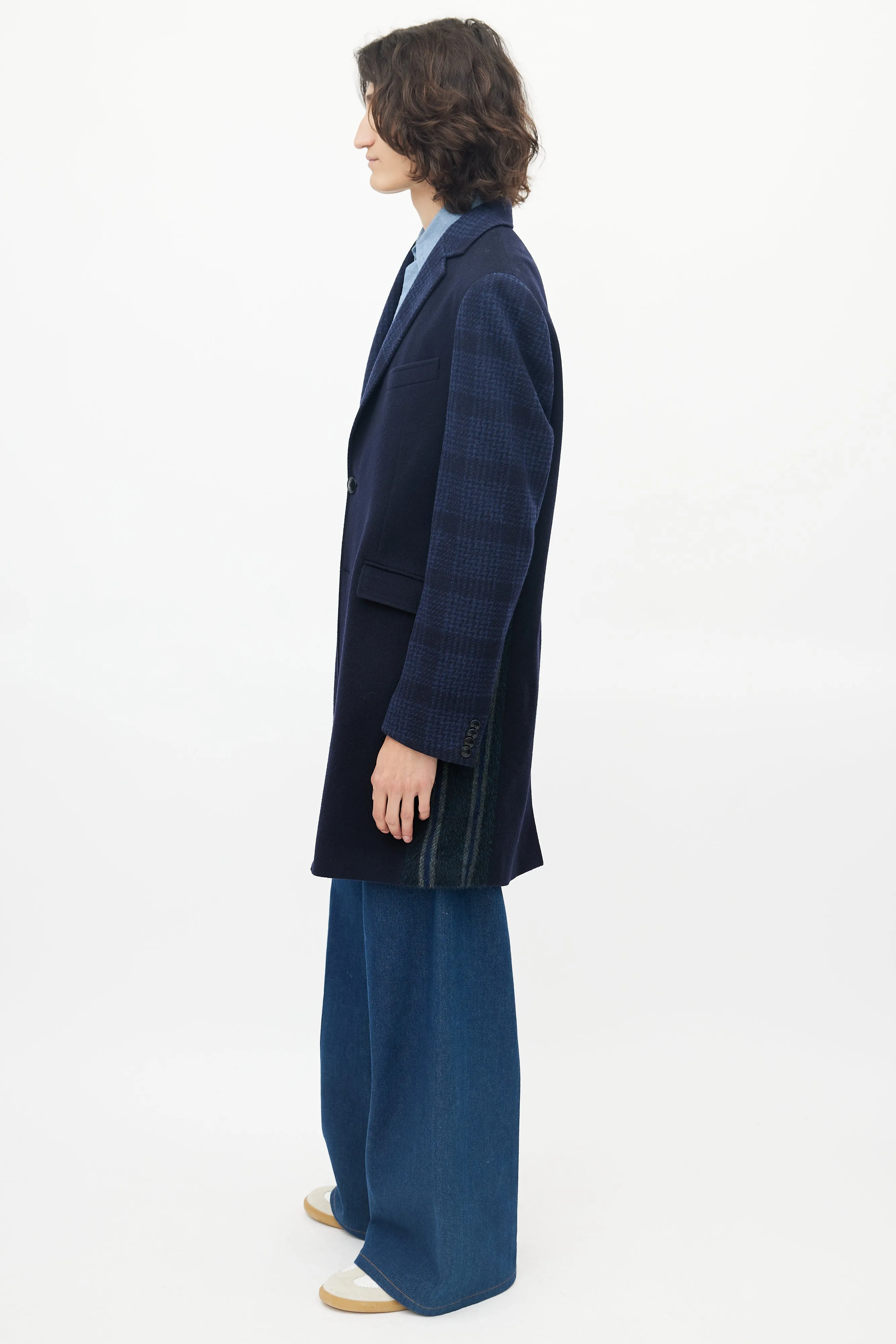 Blue Wool Plaid Coat