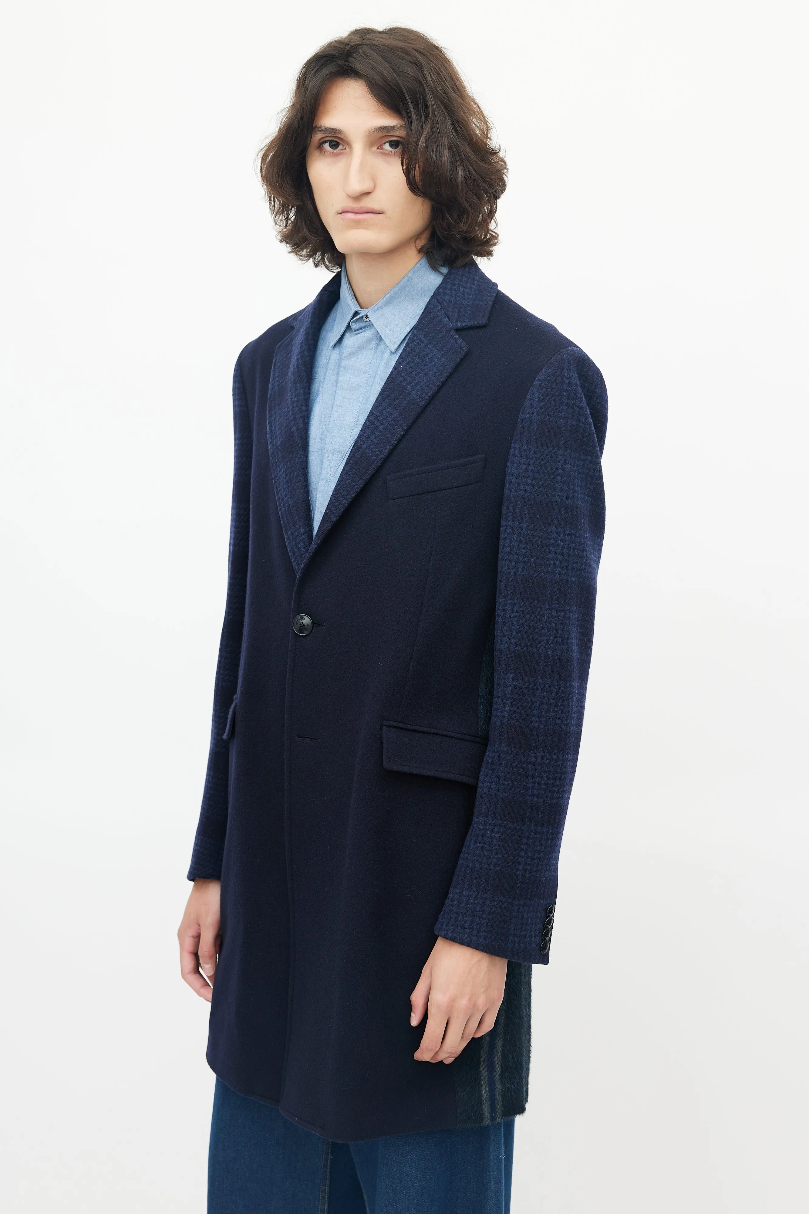 Blue Wool Plaid Coat