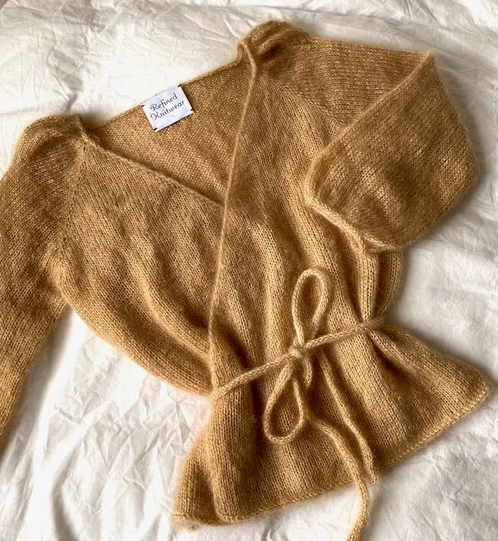 Casia wrap cardigan by Refined Knitwear, silk mohair knitting kit
