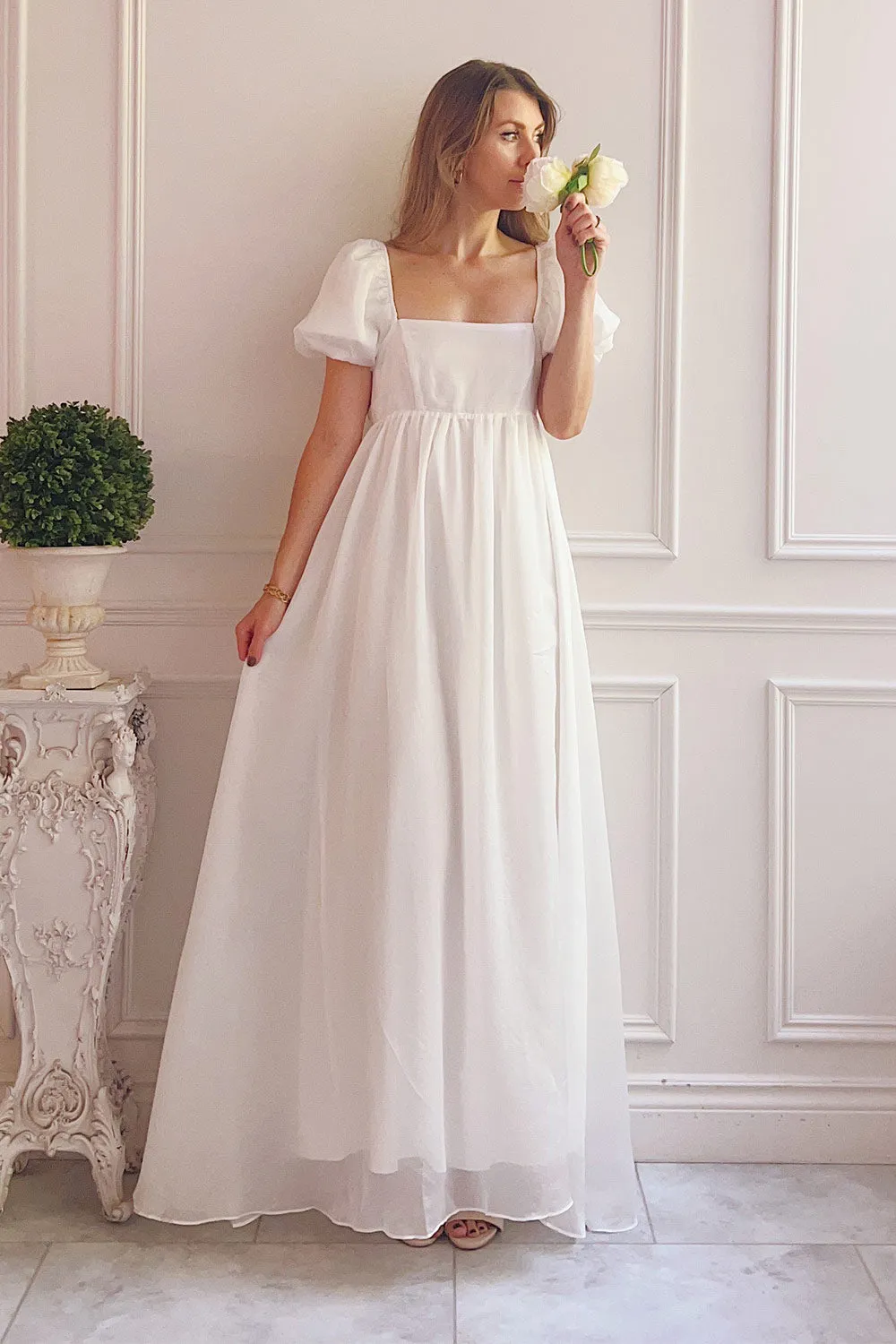 Chrissy | White Maxi Dress w/ Empire Waist