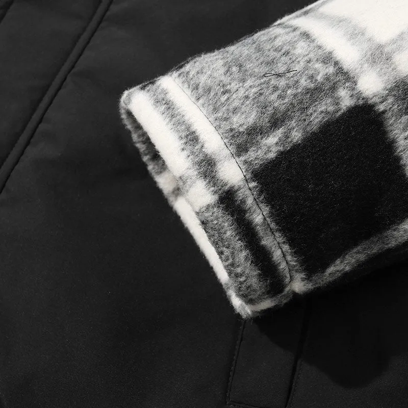 Color Block Checkerboard Hooded Padded Coat