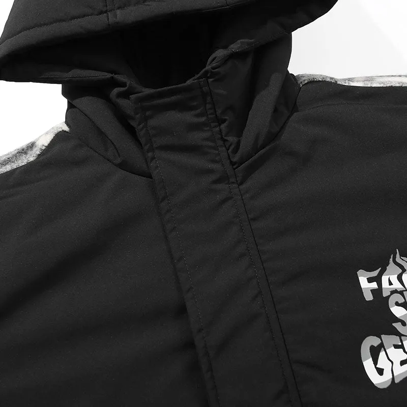 Color Block Checkerboard Hooded Padded Coat