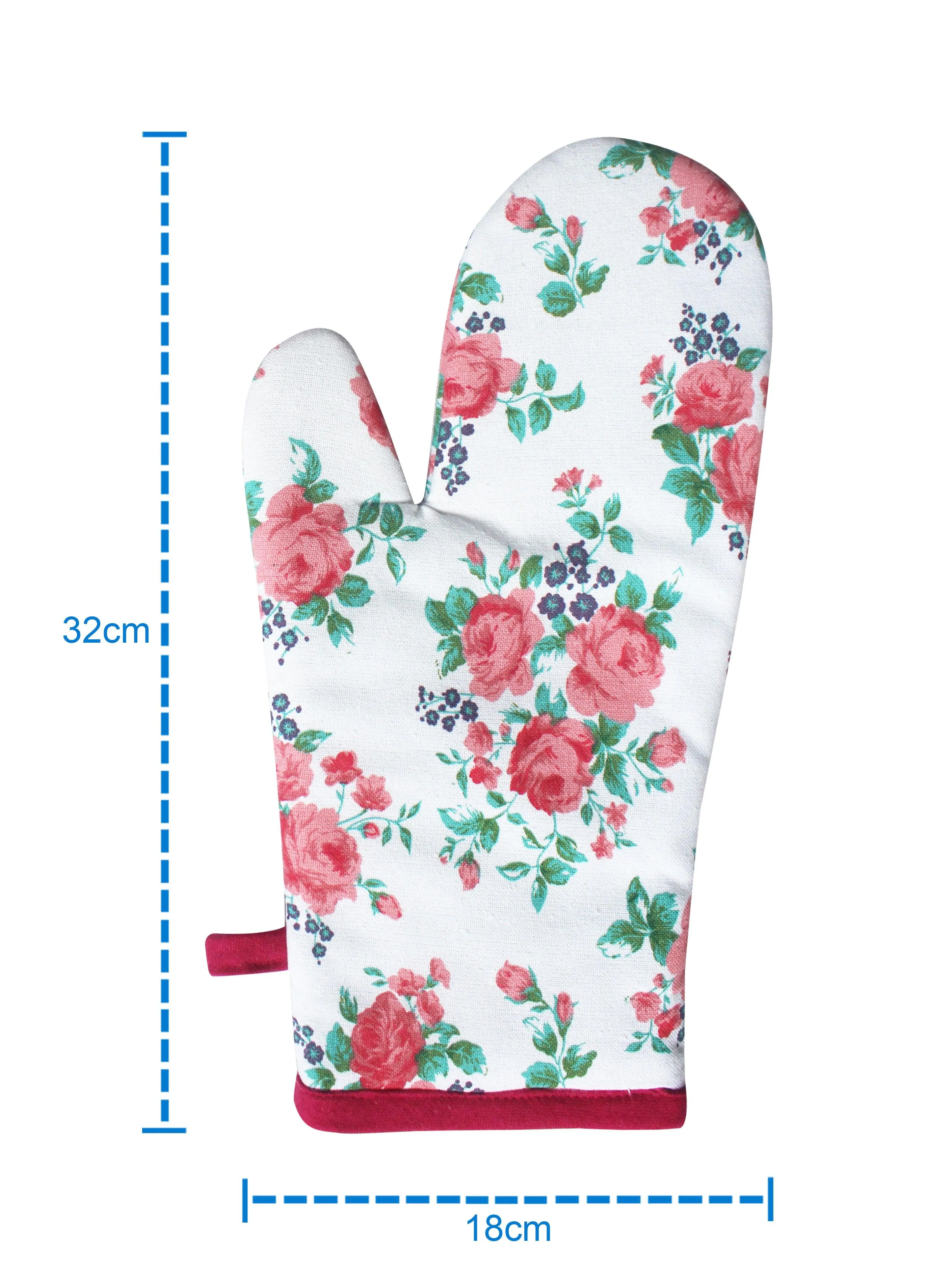 Cotton Small Pink Rose Oven Gloves Pack Of 2