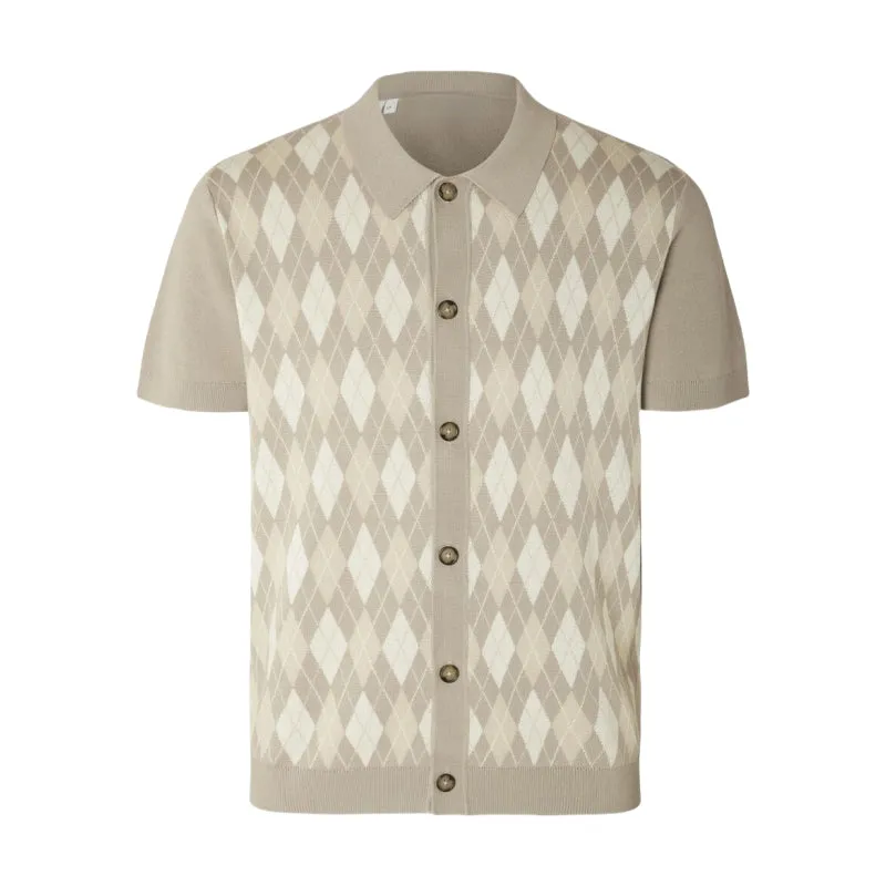 Custom Argyle Knit Polo - Short Sleeve Men's Casual OEM/ODM Knitwear
