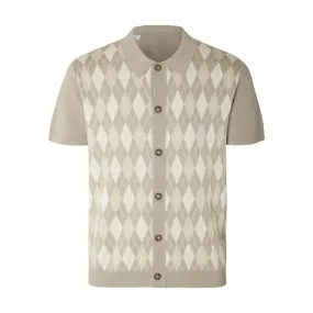 Custom Argyle Knit Polo - Short Sleeve Men's Casual OEM/ODM Knitwear