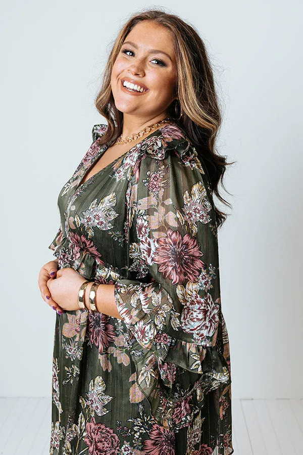 Downtown Dallas Floral Dress in Olive Curves