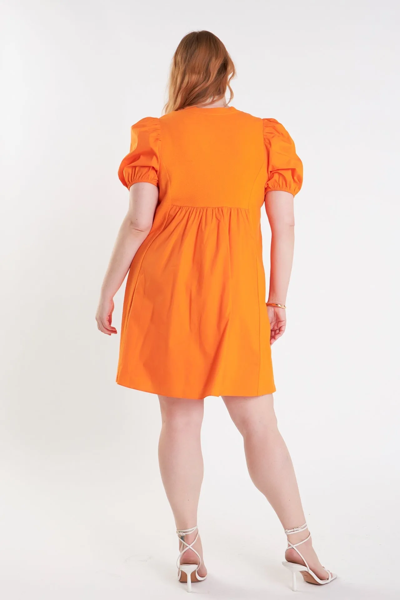 English Factory - Plus Size Mixed Media Babydoll Mini Dress