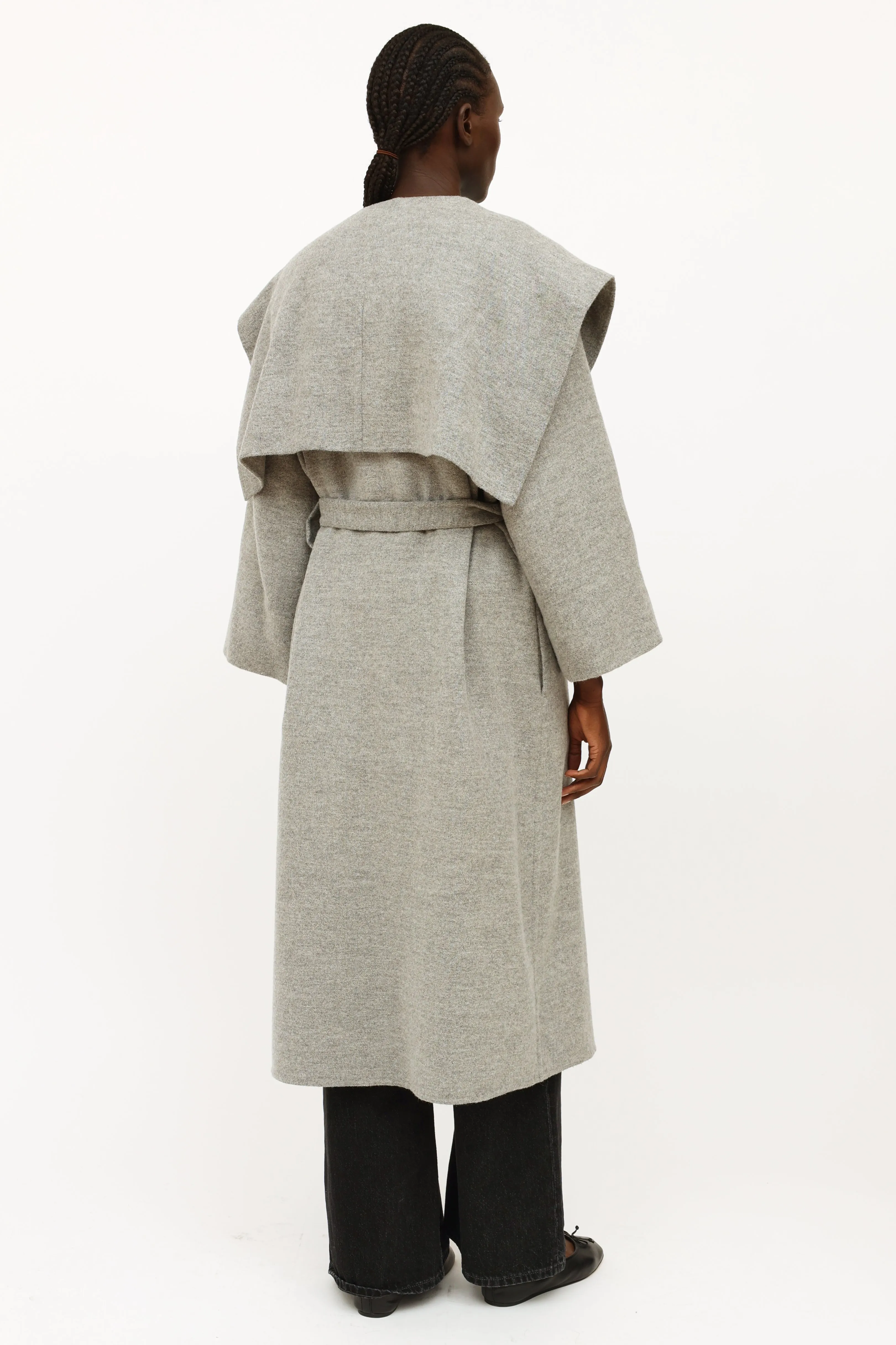 Grey Wool Blend Robe Coat