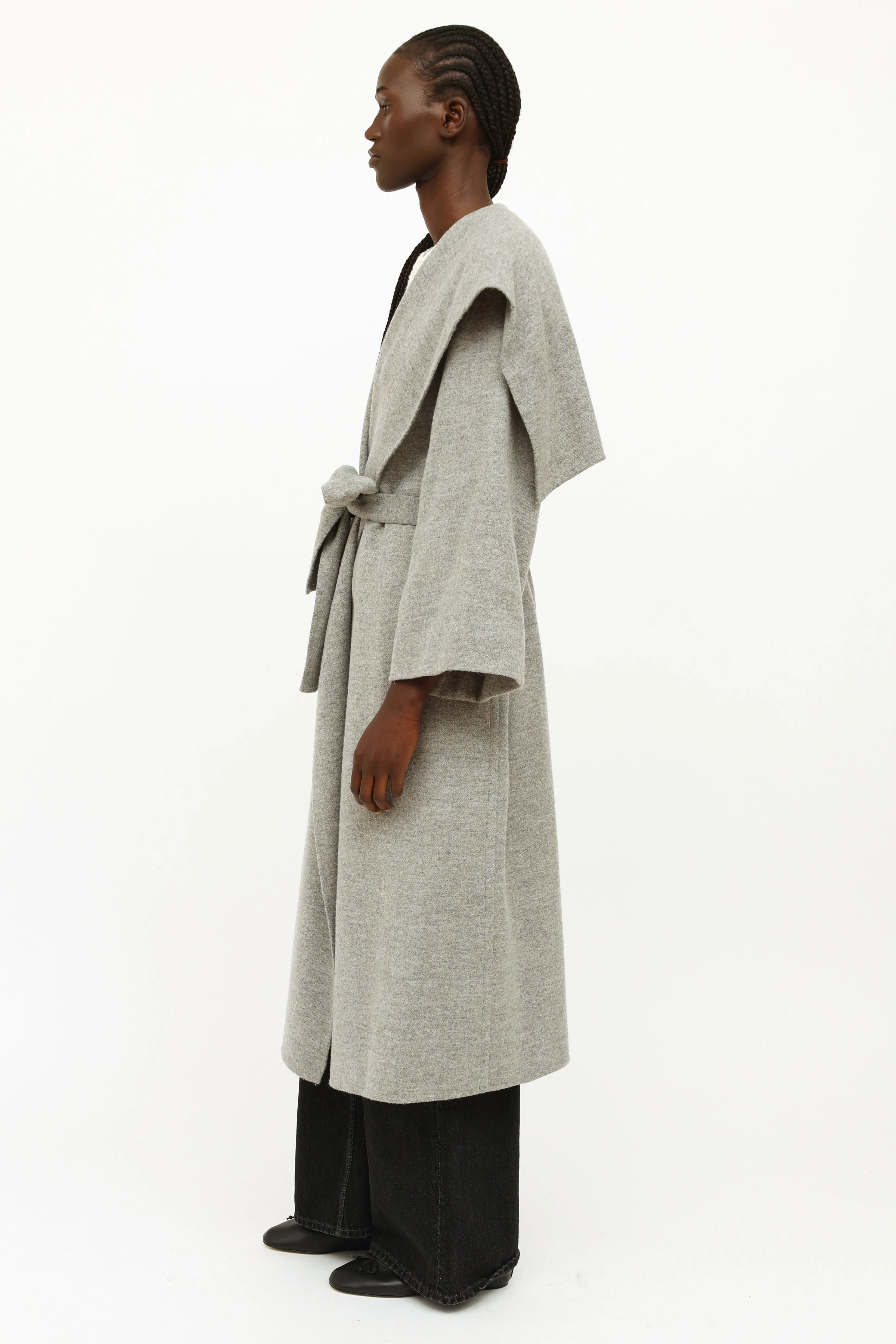 Grey Wool Blend Robe Coat