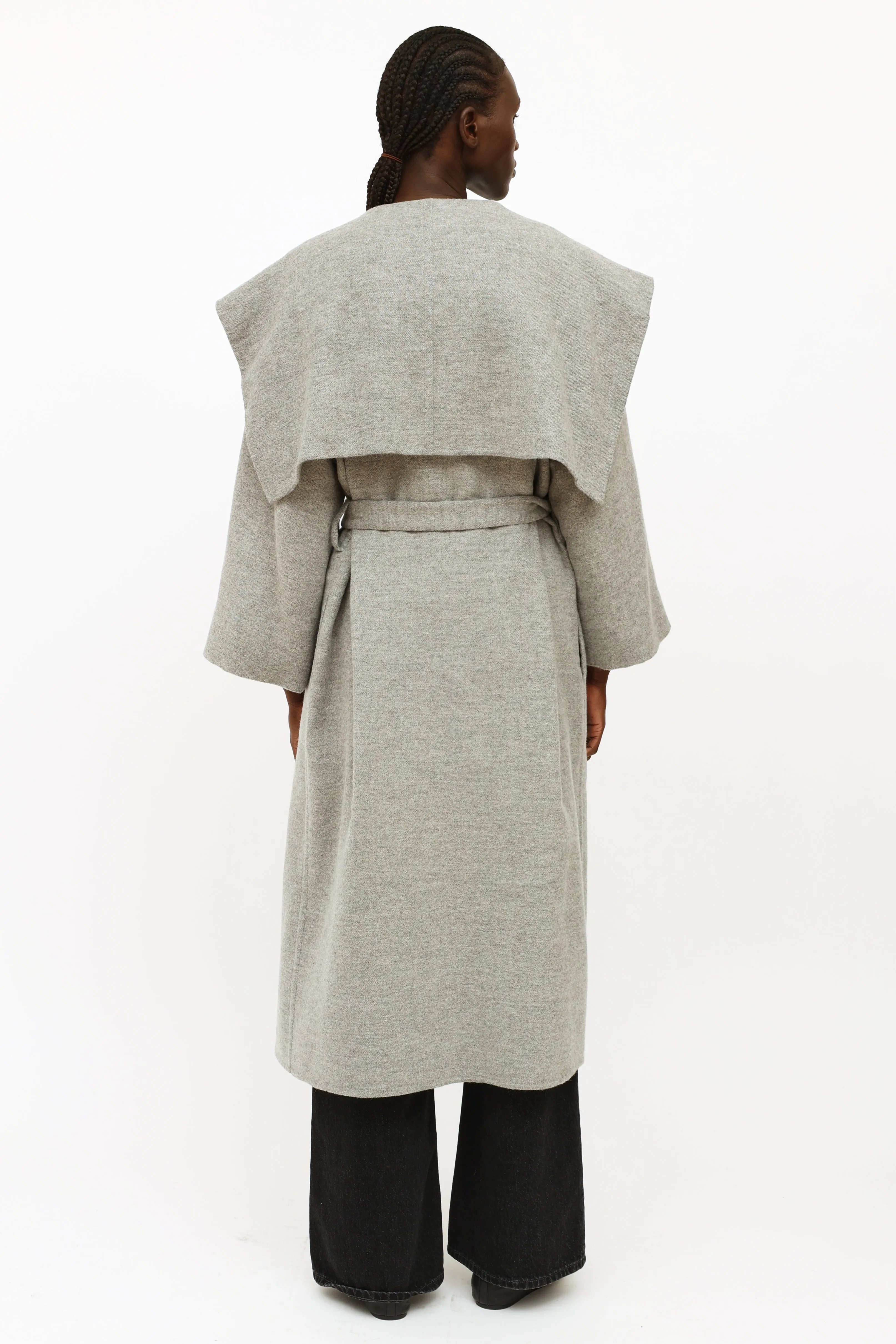Grey Wool Blend Robe Coat