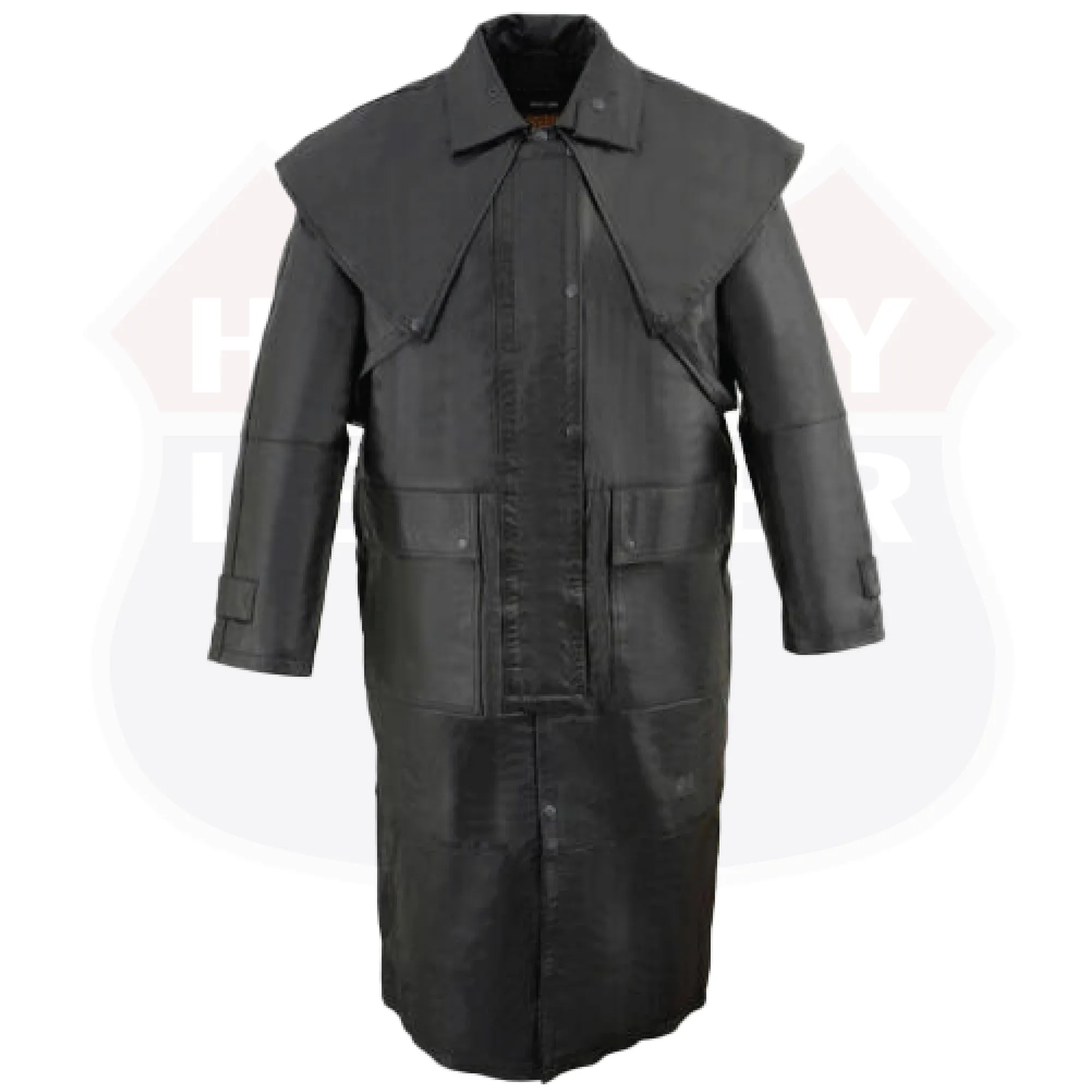 Leather Duster w/ Removable Cape & Leg Straps, Full Length SH910
