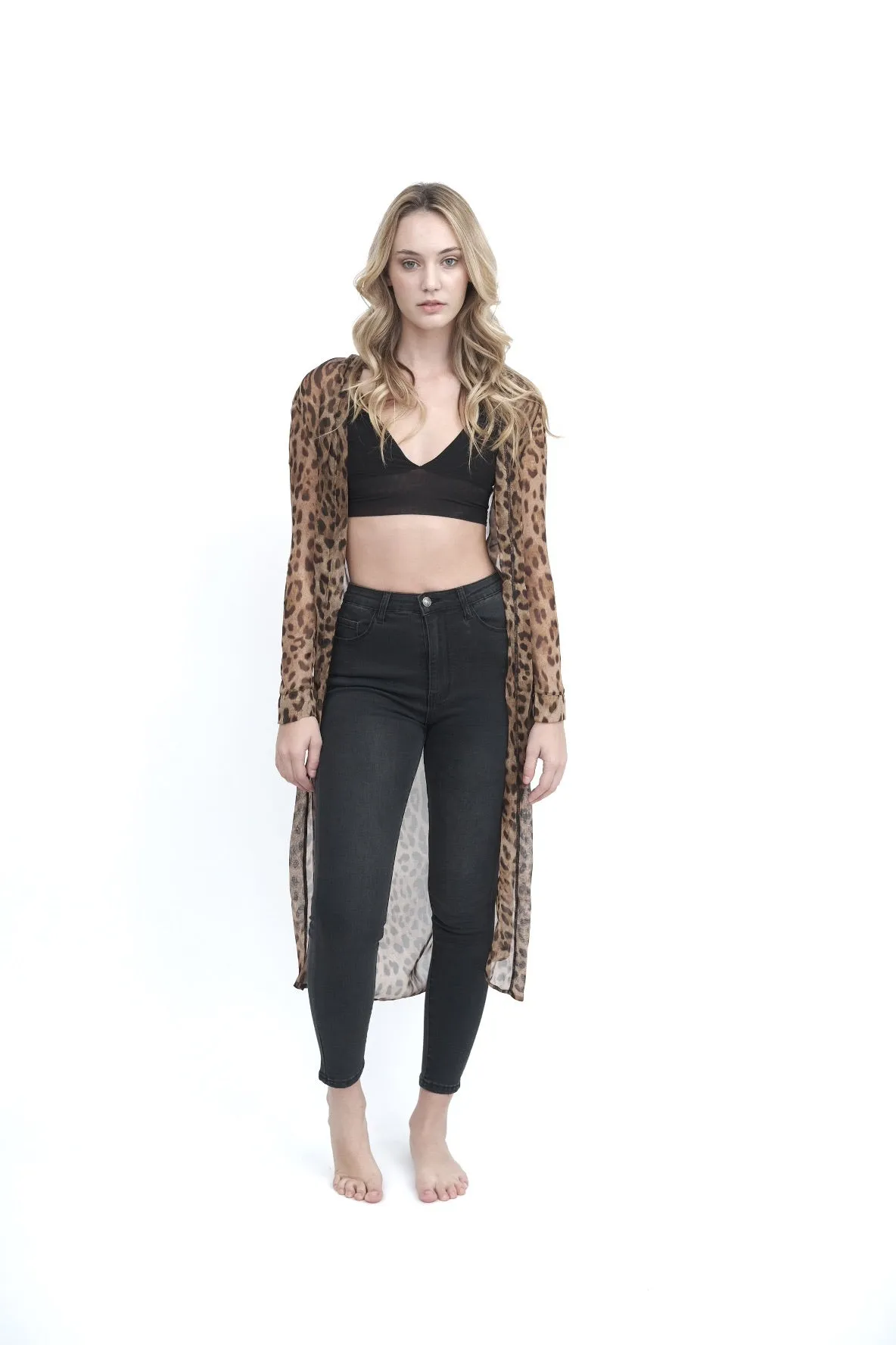 Leopard Chiffon Long Sleeve Duster
