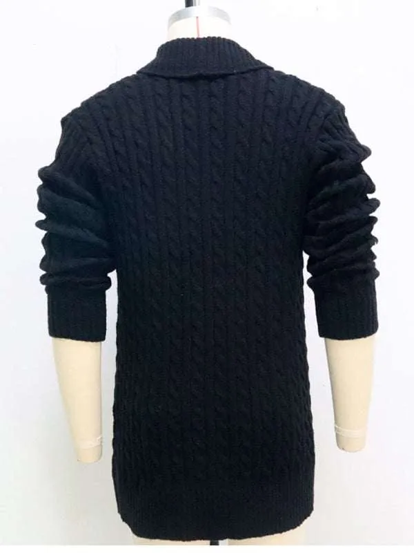 Men's mid-length knitted sweater Thick-knit twisted cardigan woolen jacket