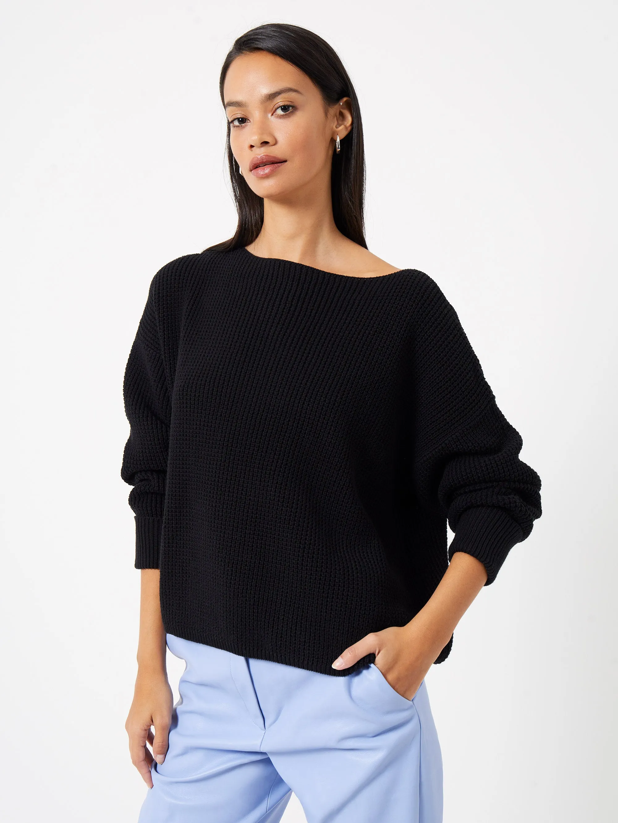 Millie Mozart Waffle Knit Slash Neck Sweater