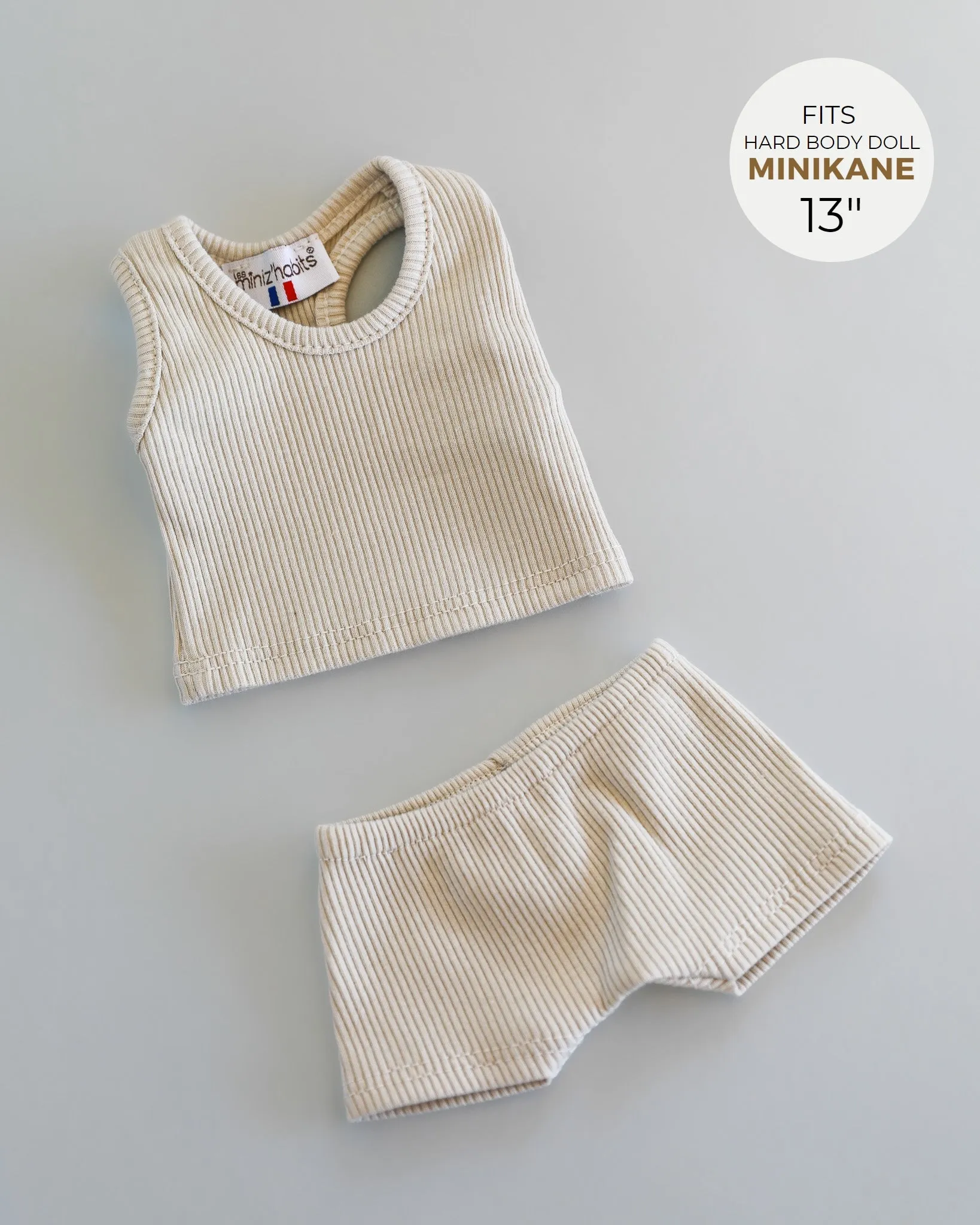Minikane Doll Clothes | Two-Piece Tank Doll Outfit - Linen Grey