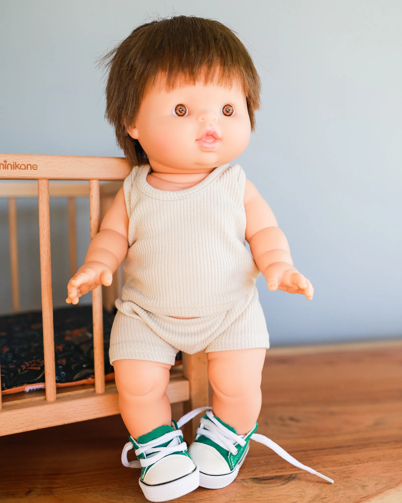 Minikane Doll Clothes | Two-Piece Tank Doll Outfit - Linen Grey