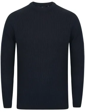 Mino Long Sleeve Wool Blend Knitted Jumper in Dark Navy - Dissident