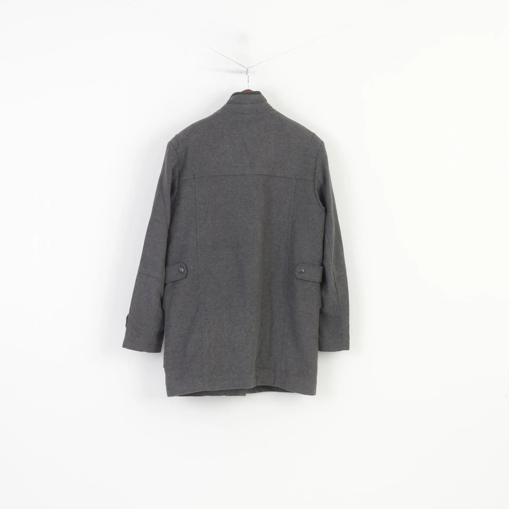 Next Men M Coat Grey Signature Full Zipper Vintage Padded Wool Jacket Pockets Top
