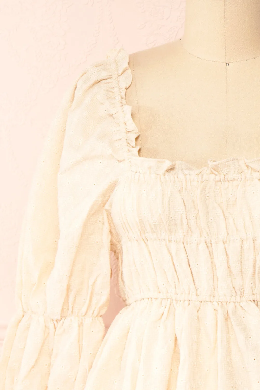 Nolla | Babydoll Gingham Dress w/ Flower Detailing