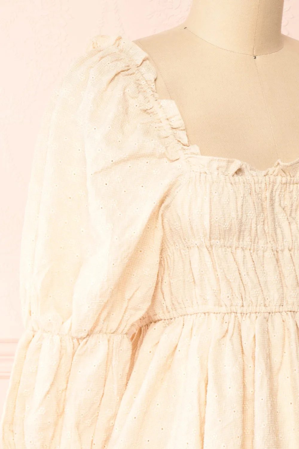 Nolla | Babydoll Gingham Dress w/ Flower Detailing