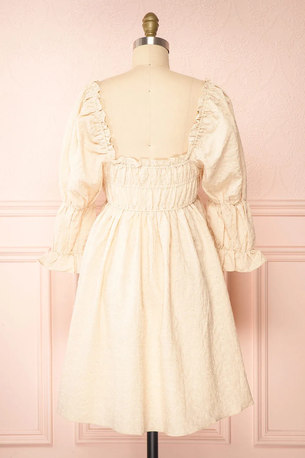 Nolla | Babydoll Gingham Dress w/ Flower Detailing