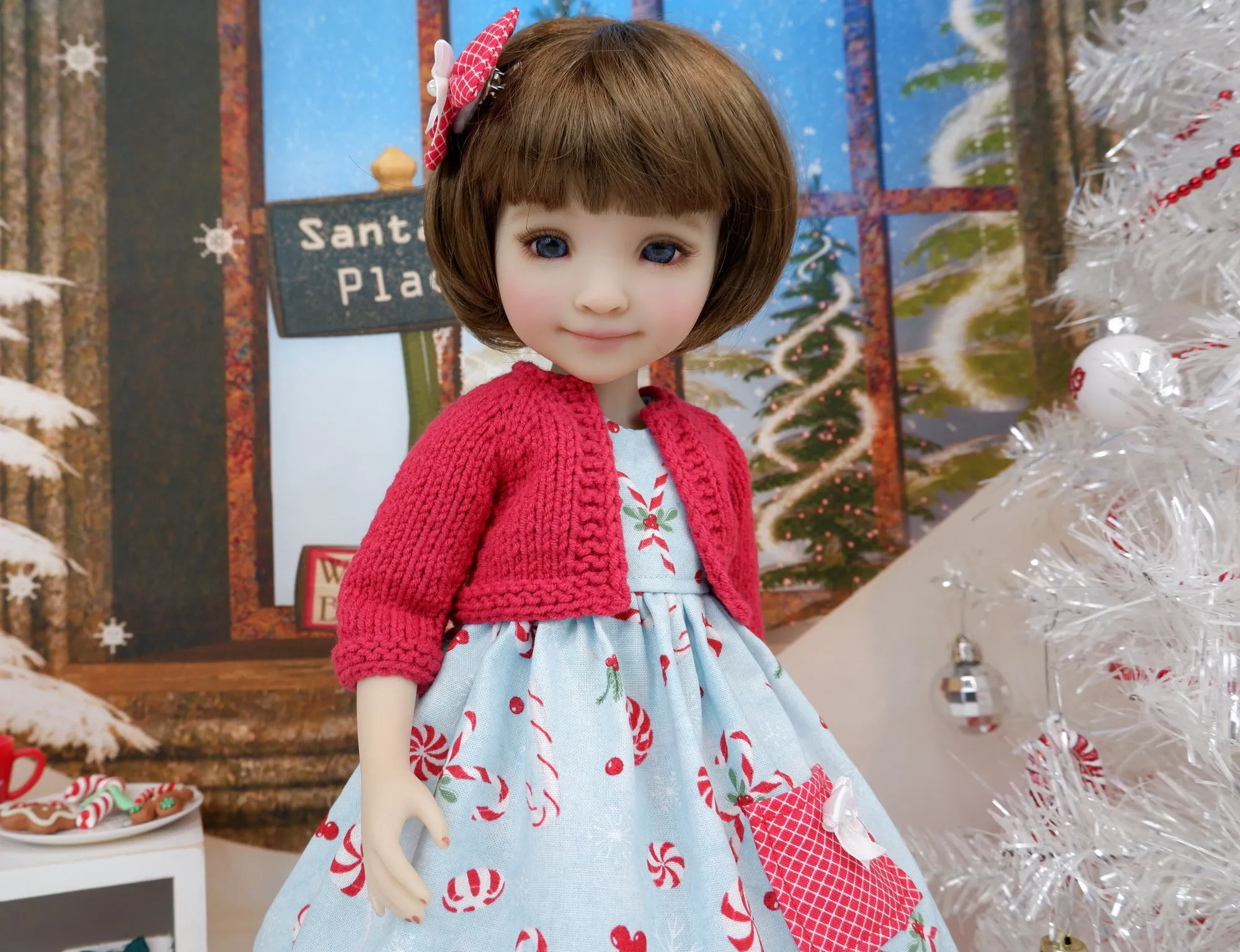 North Pole Candy Canes - dress with sweater & boots for Ruby Red Fashion Friends doll