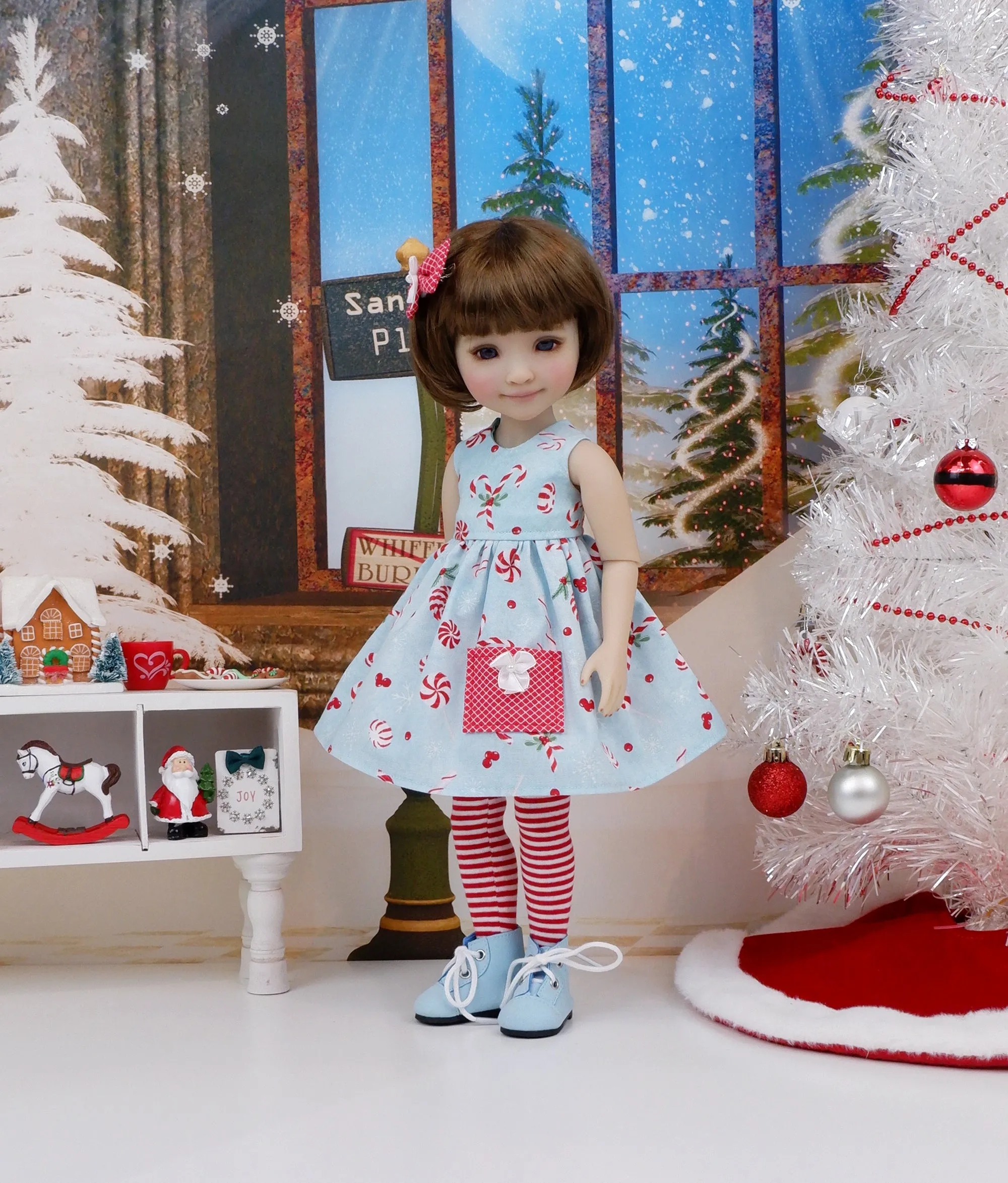 North Pole Candy Canes - dress with sweater & boots for Ruby Red Fashion Friends doll
