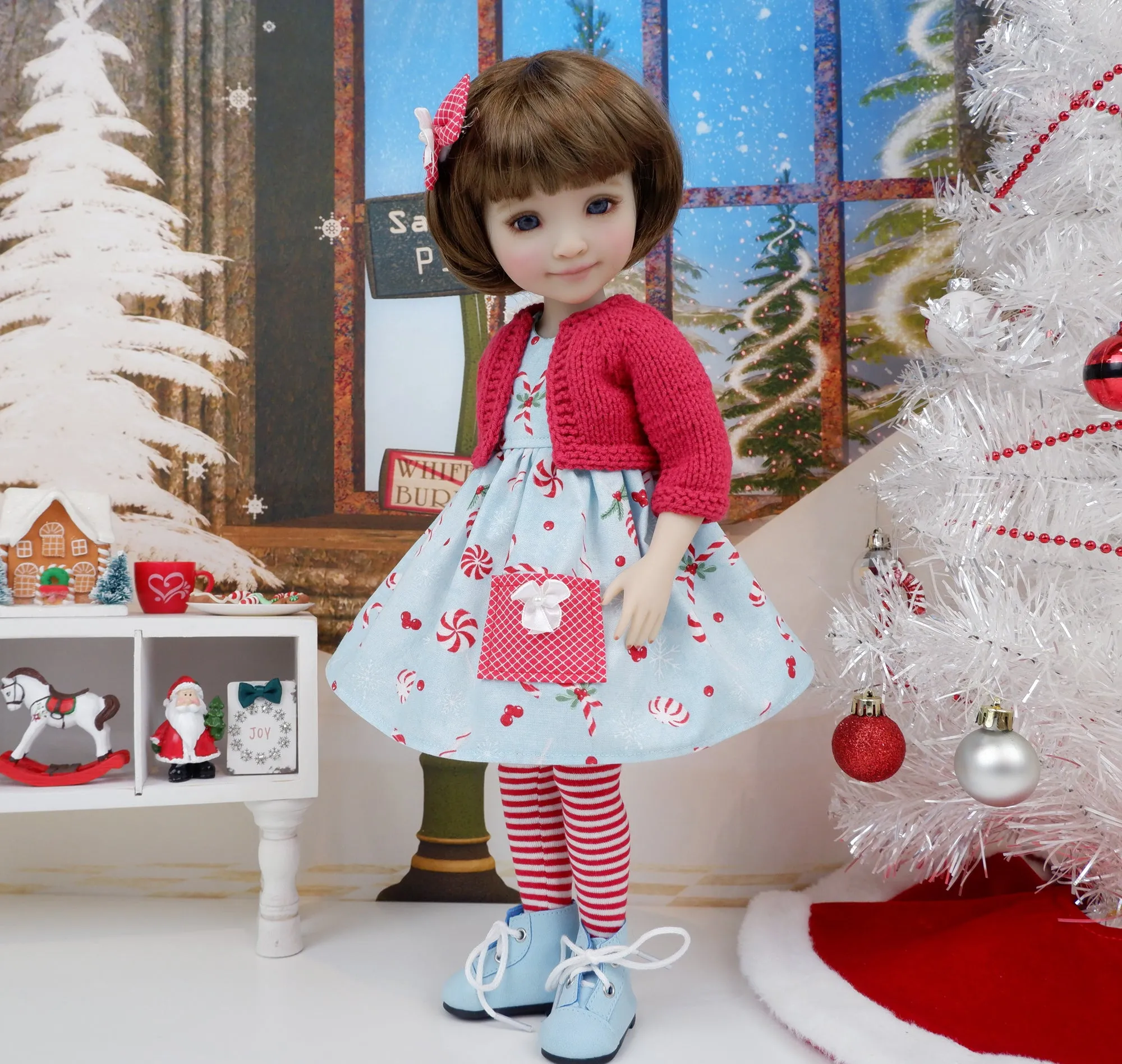 North Pole Candy Canes - dress with sweater & boots for Ruby Red Fashion Friends doll