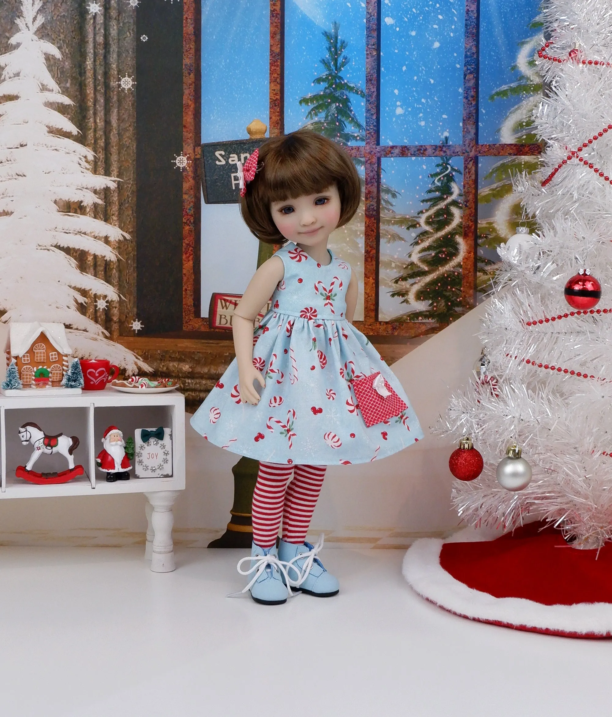 North Pole Candy Canes - dress with sweater & boots for Ruby Red Fashion Friends doll