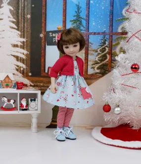 North Pole Candy Canes - dress with sweater & boots for Ruby Red Fashion Friends doll