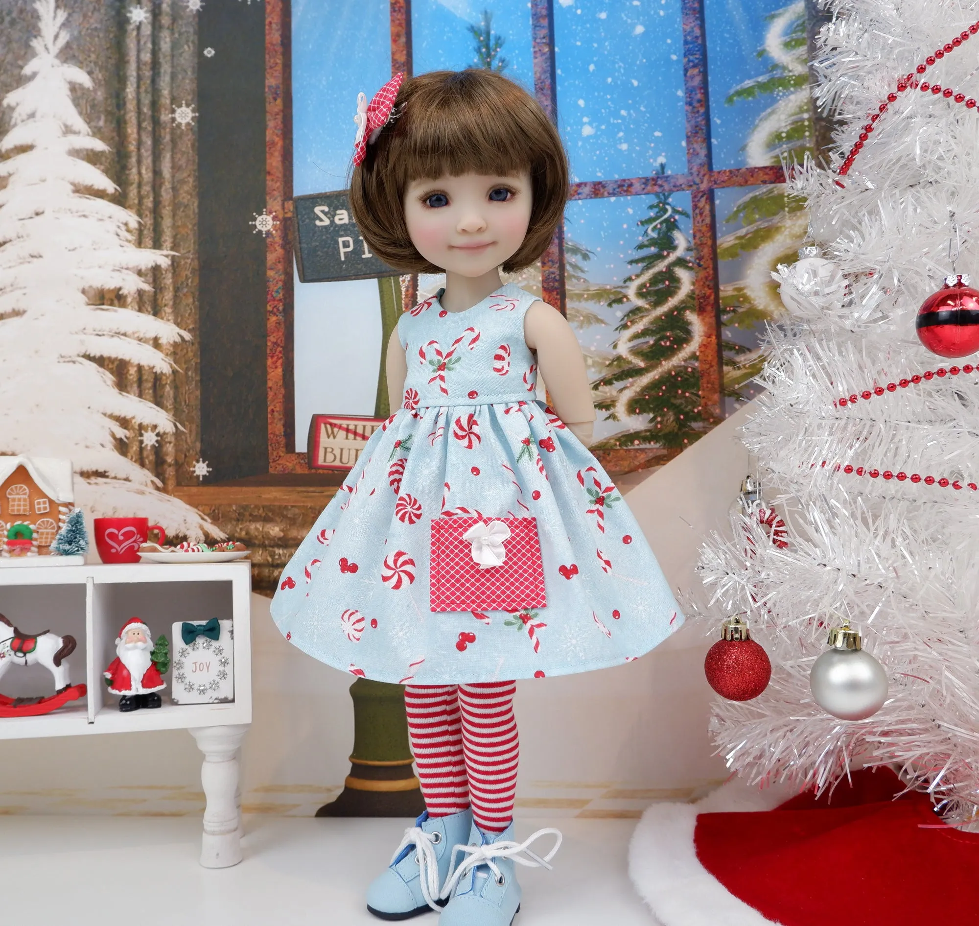 North Pole Candy Canes - dress with sweater & boots for Ruby Red Fashion Friends doll