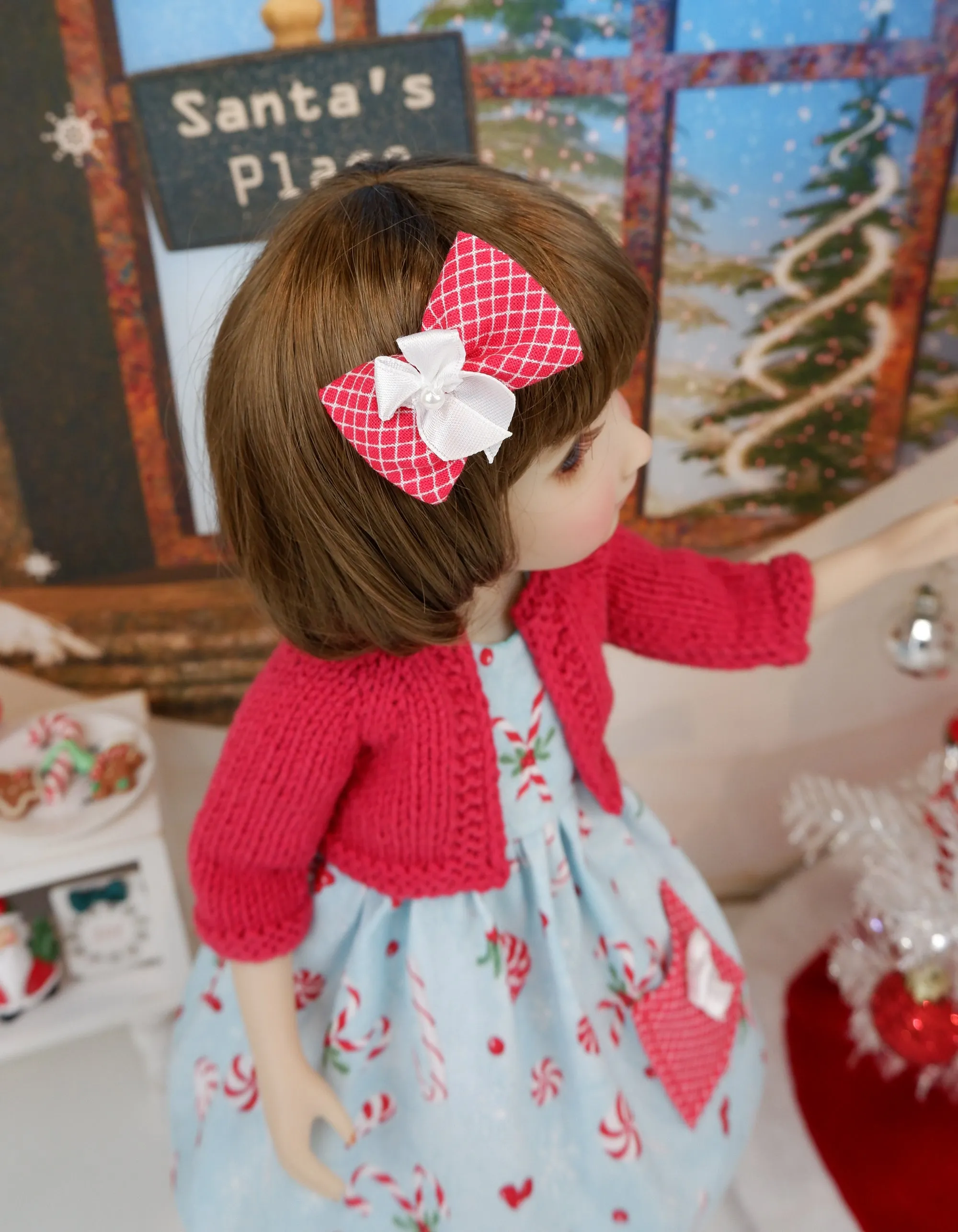 North Pole Candy Canes - dress with sweater & boots for Ruby Red Fashion Friends doll
